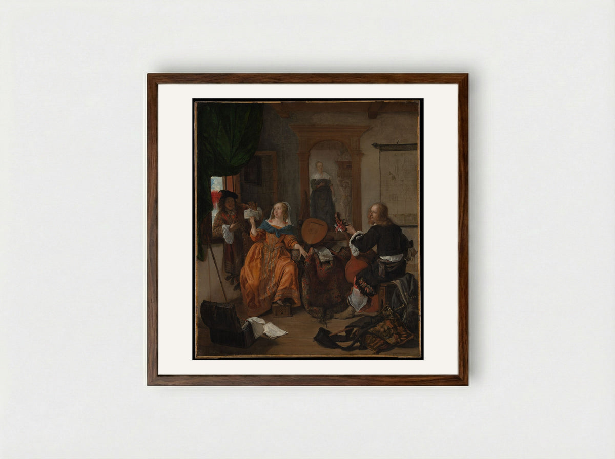 A Musical Party - Gabriël Metsu - Framed Print Dark Wood