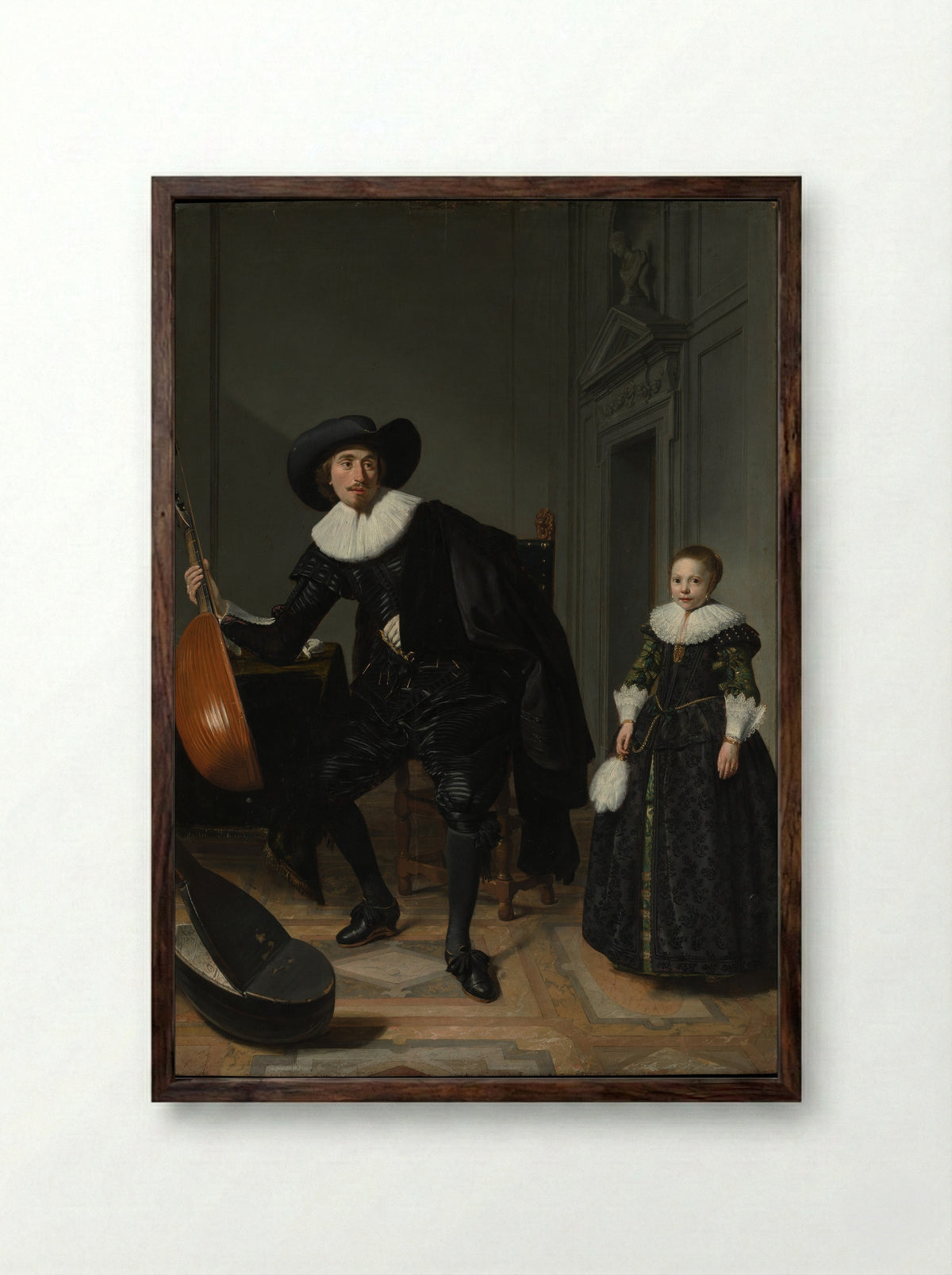 A Musician and His Daughter - Thomas de Keyser - Framed Print Dark Wood