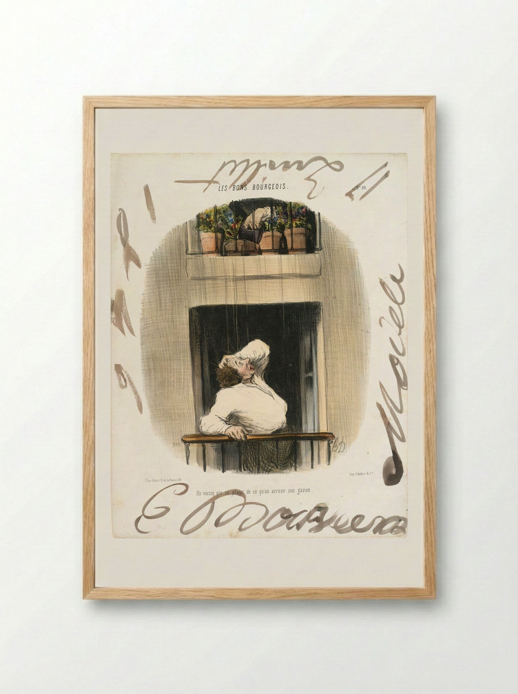 A Neighbor Who Complains about Someone Who Waters His Turf - Honoré-Victorin Daumier - Framed Print Wood