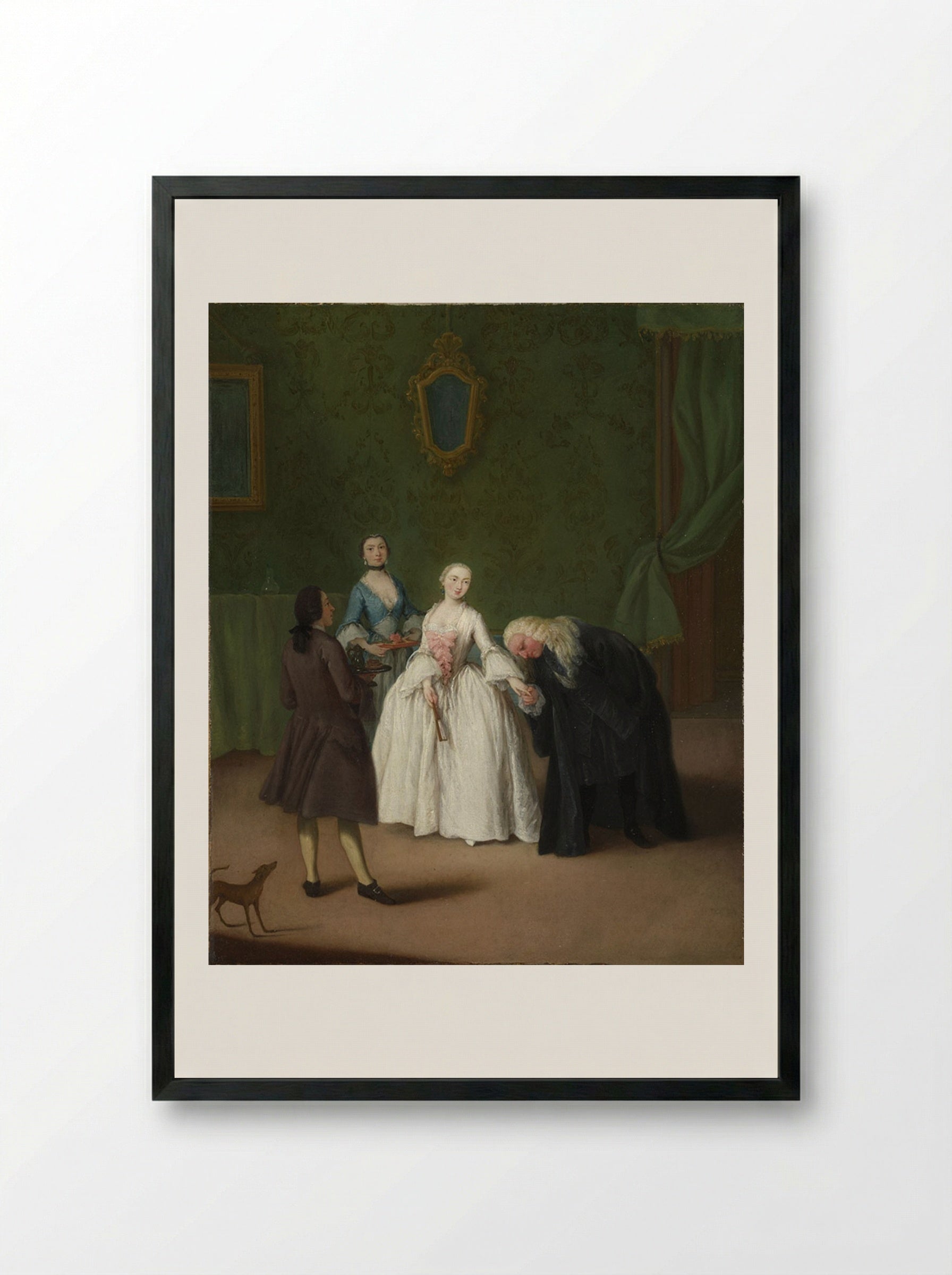 A Nobleman Kissing a Lady's Hand - Pietro Longhi - Framed Print Black