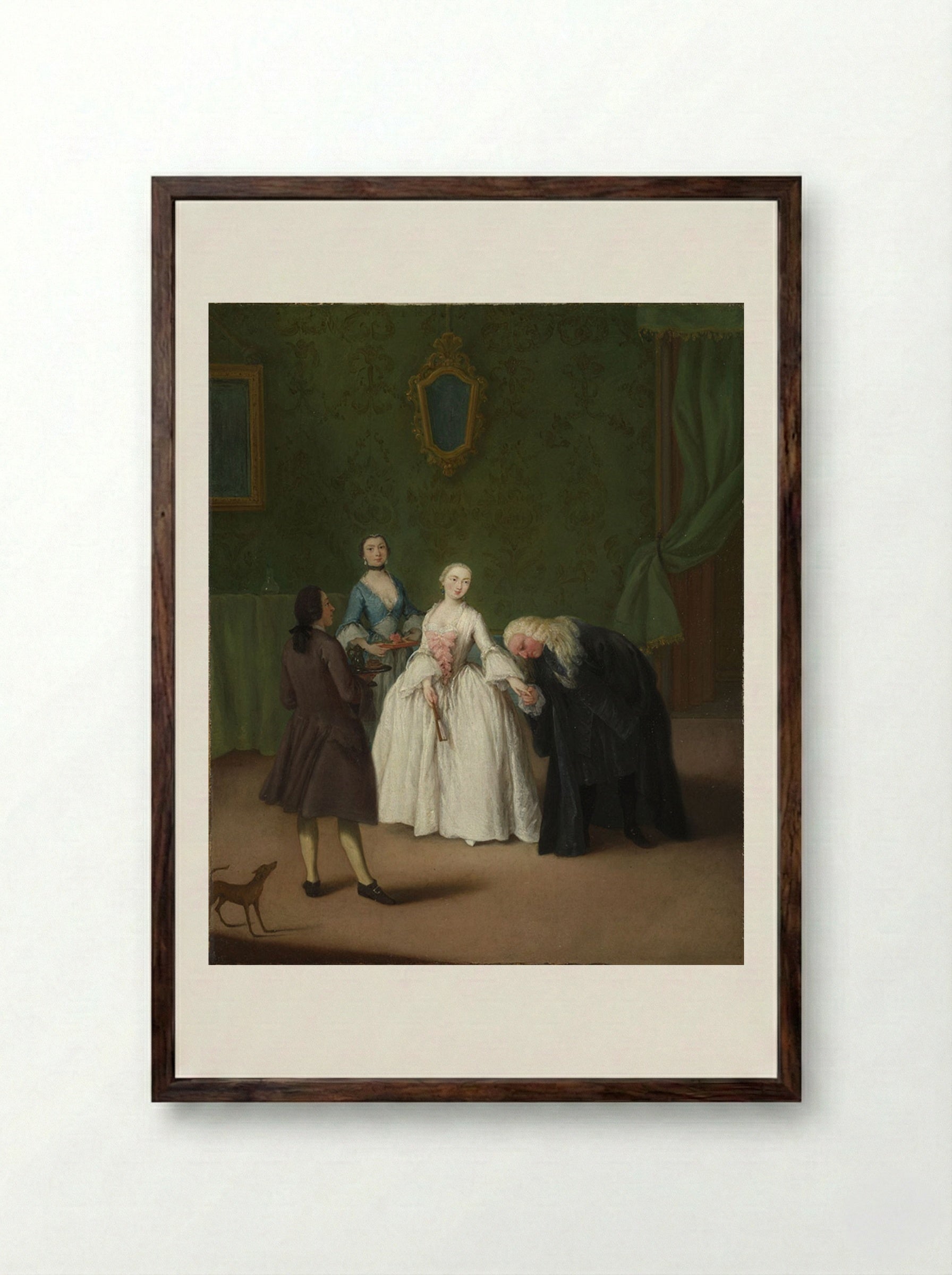 A Nobleman Kissing a Lady's Hand - Pietro Longhi - Framed Print Dark Wood