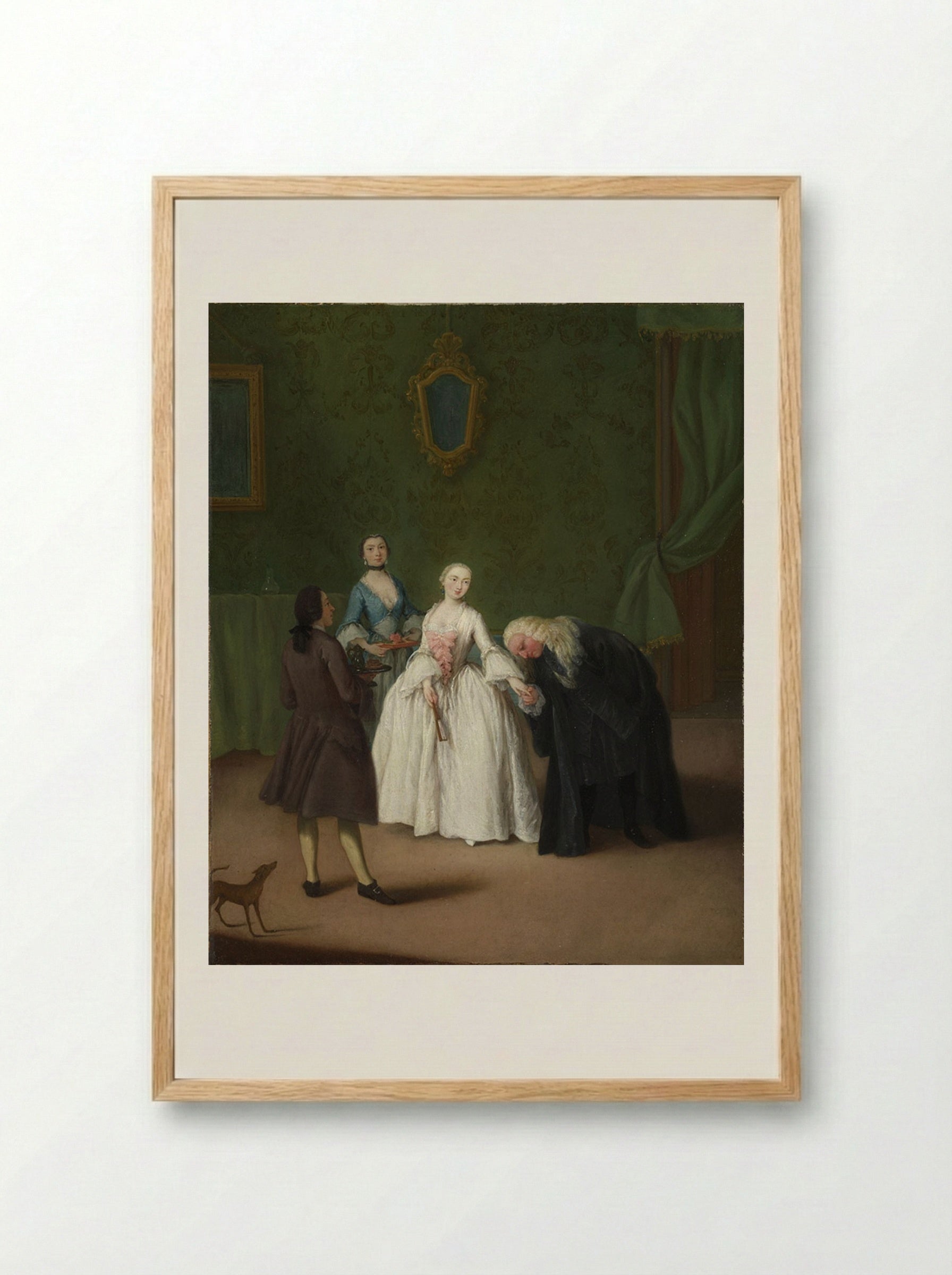A Nobleman Kissing a Lady's Hand - Pietro Longhi - Framed Print Wood