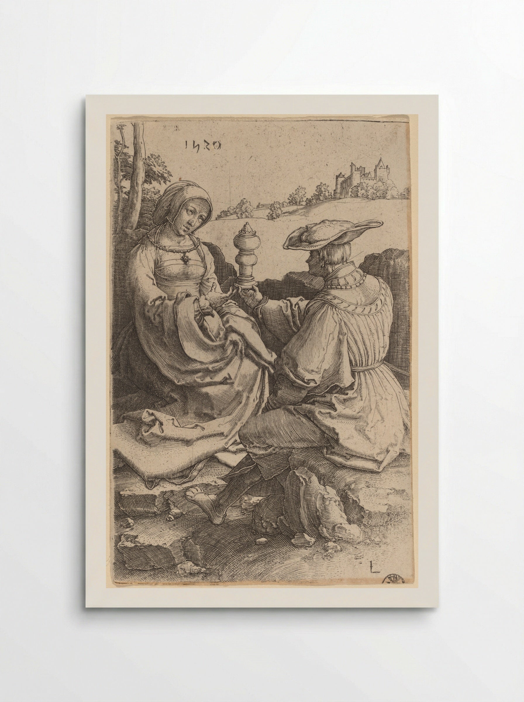 A Nobleman and a Lady Seated in a Landscape - Lucas van Leyden - Poster