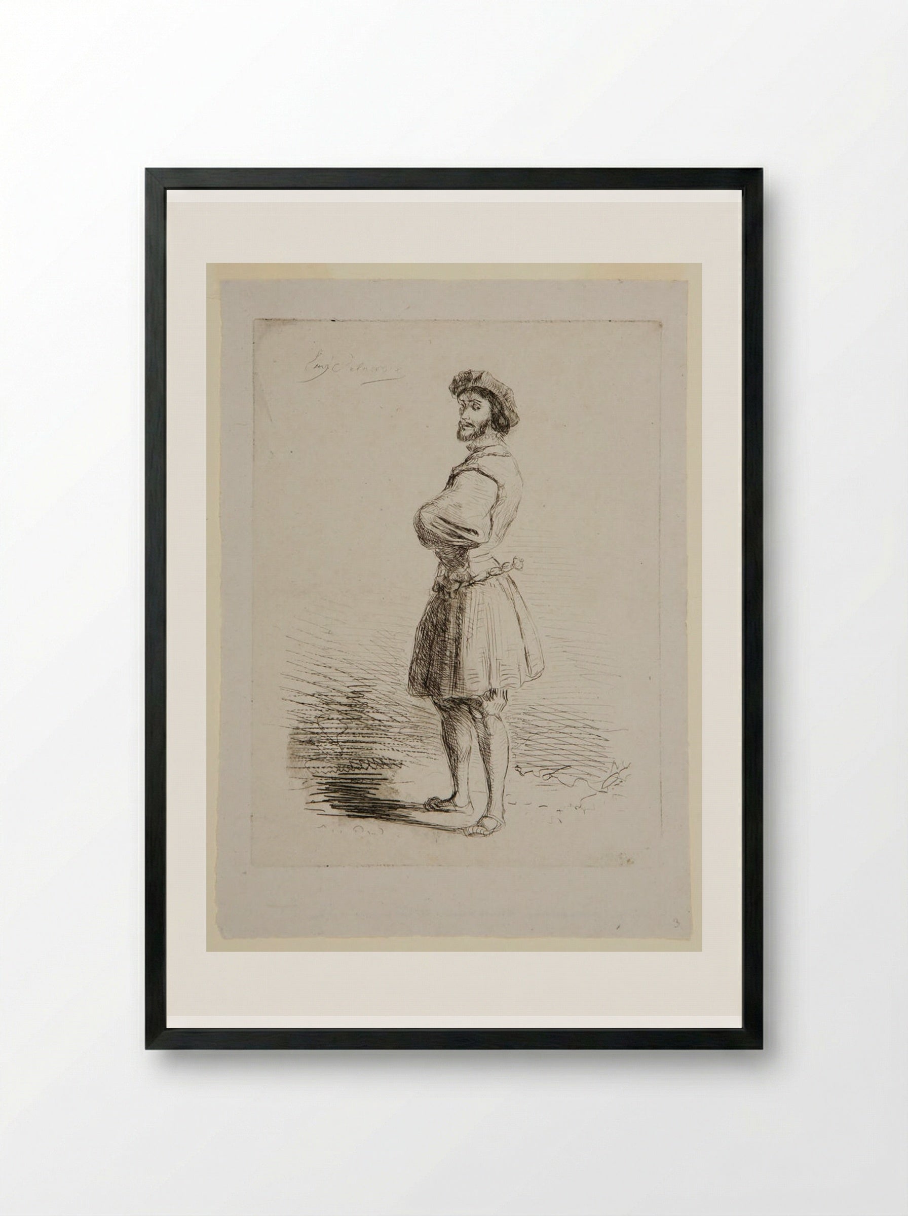 A Nobleman in the Era of Francis I - Ferdinand-Victor-Eugène Delacroix - Framed Print Black