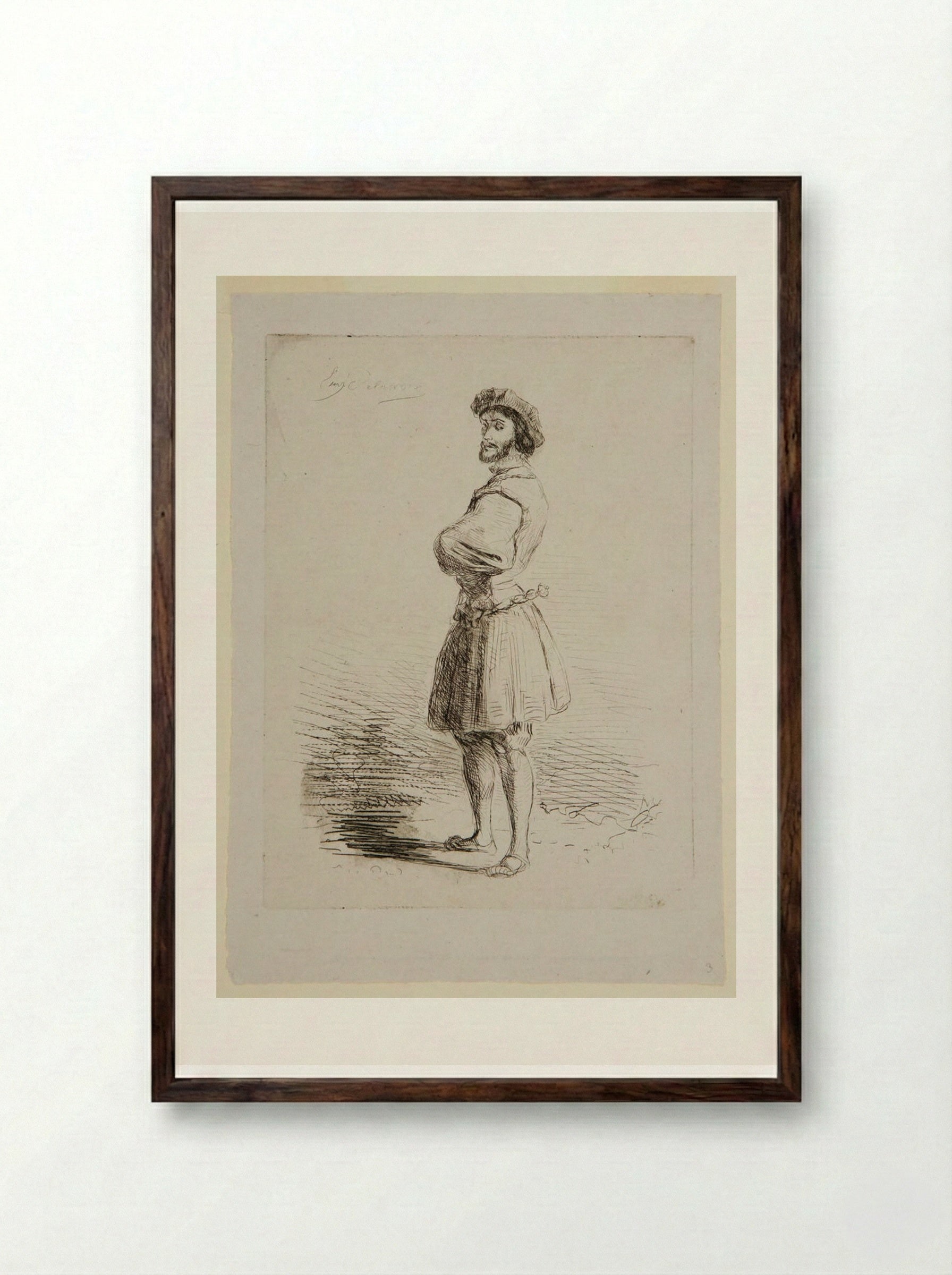 A Nobleman in the Era of Francis I - Ferdinand-Victor-Eugène Delacroix - Framed Print Dark Wood