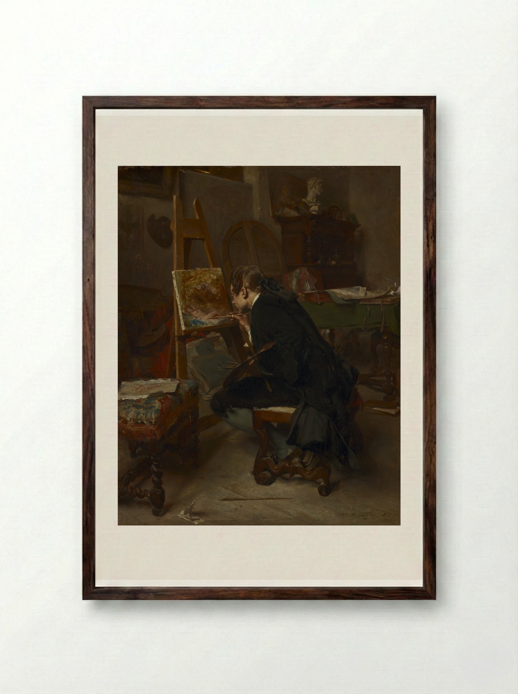 A Painter - Ernest Meissonier - Framed Print Dark Wood