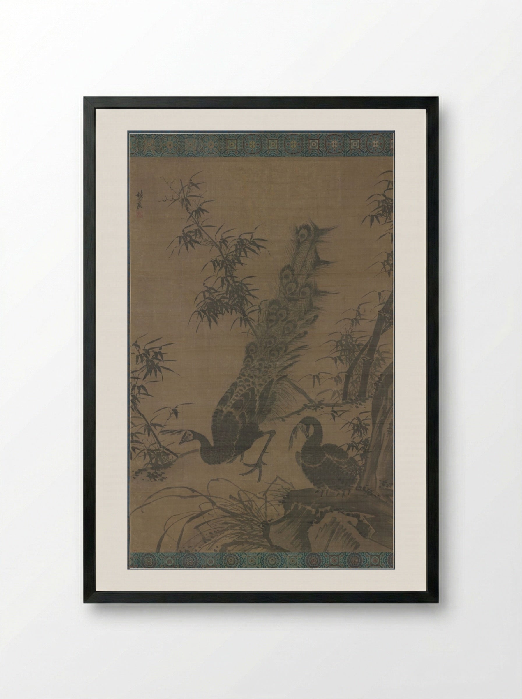 A Pair of Peafowl - Lin Liang - Framed Print Black