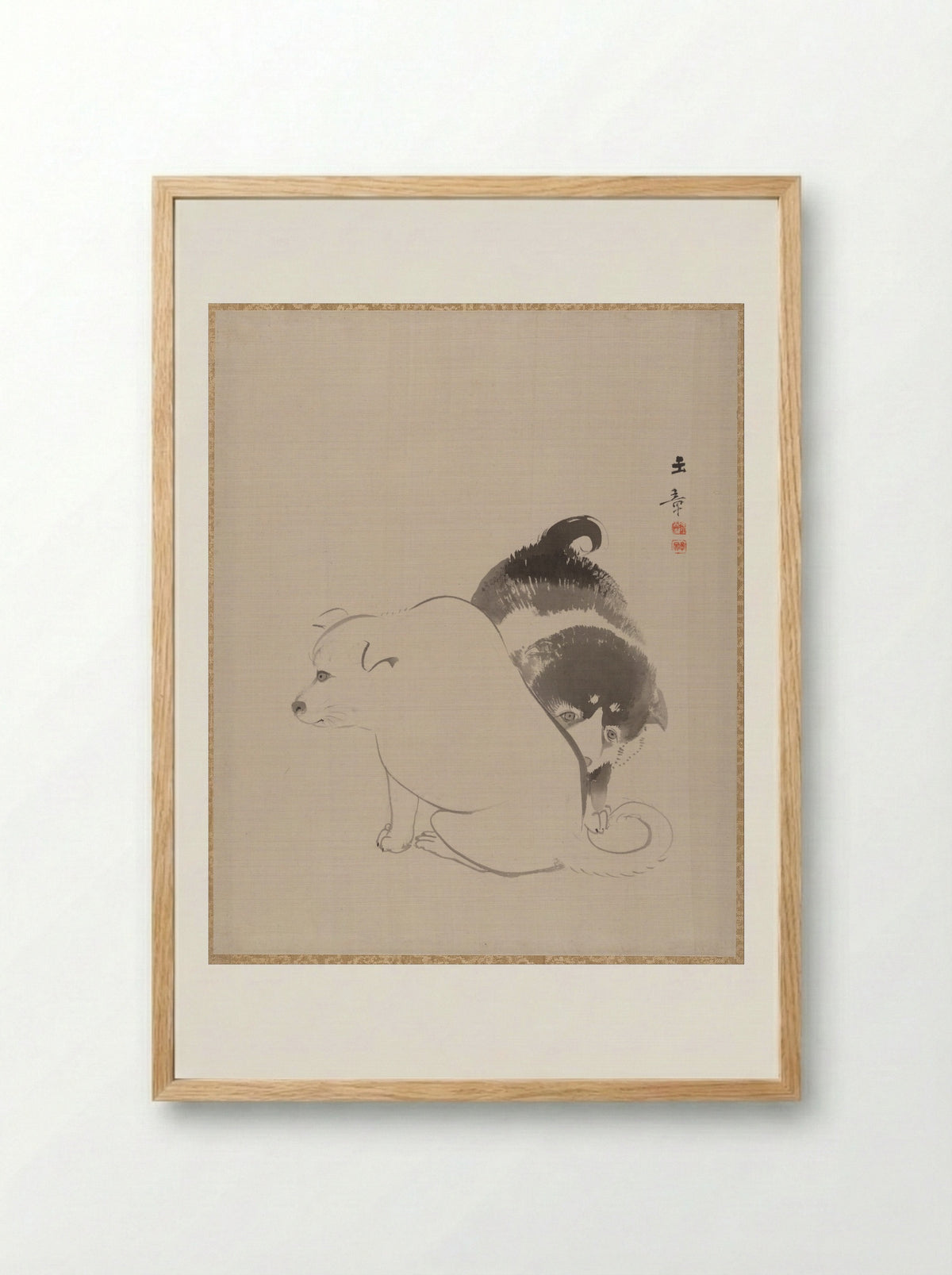 A Pair of Puppies - Kawabata Gyokushō - Framed Print Wood