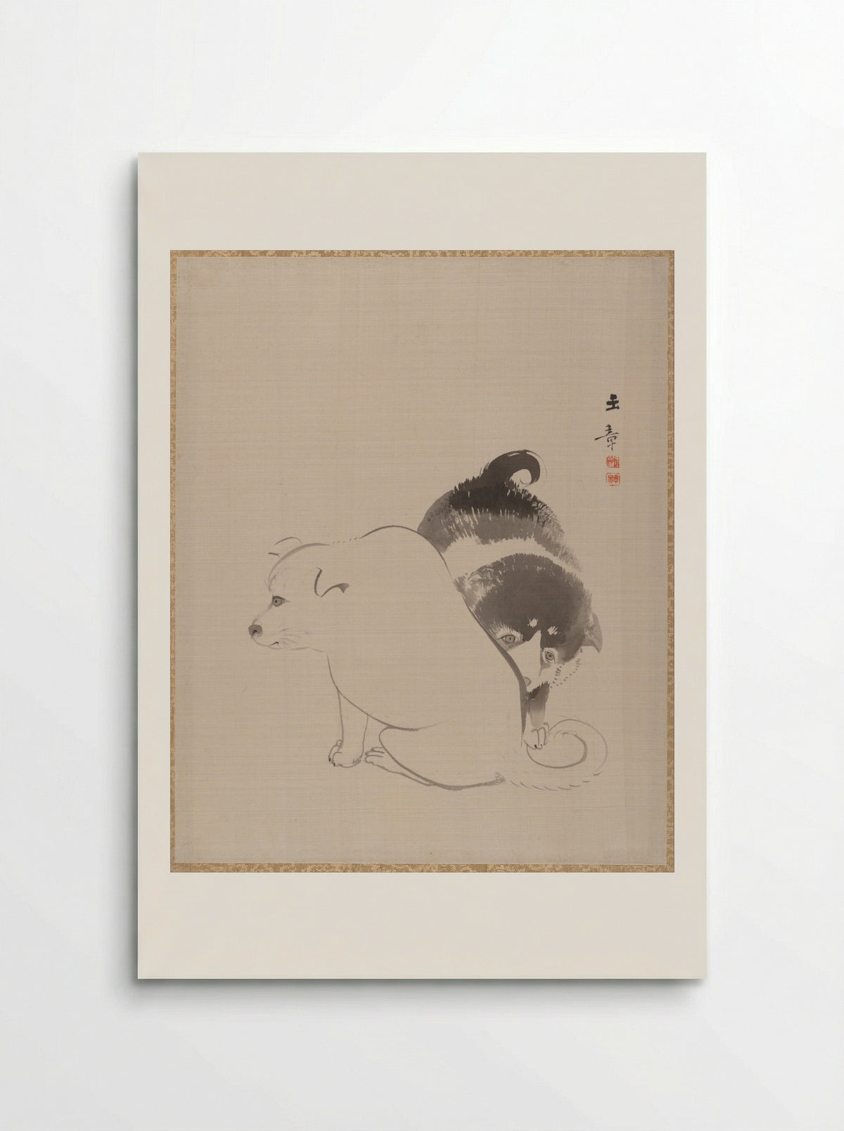 A Pair of Puppies - Kawabata Gyokushō - Poster