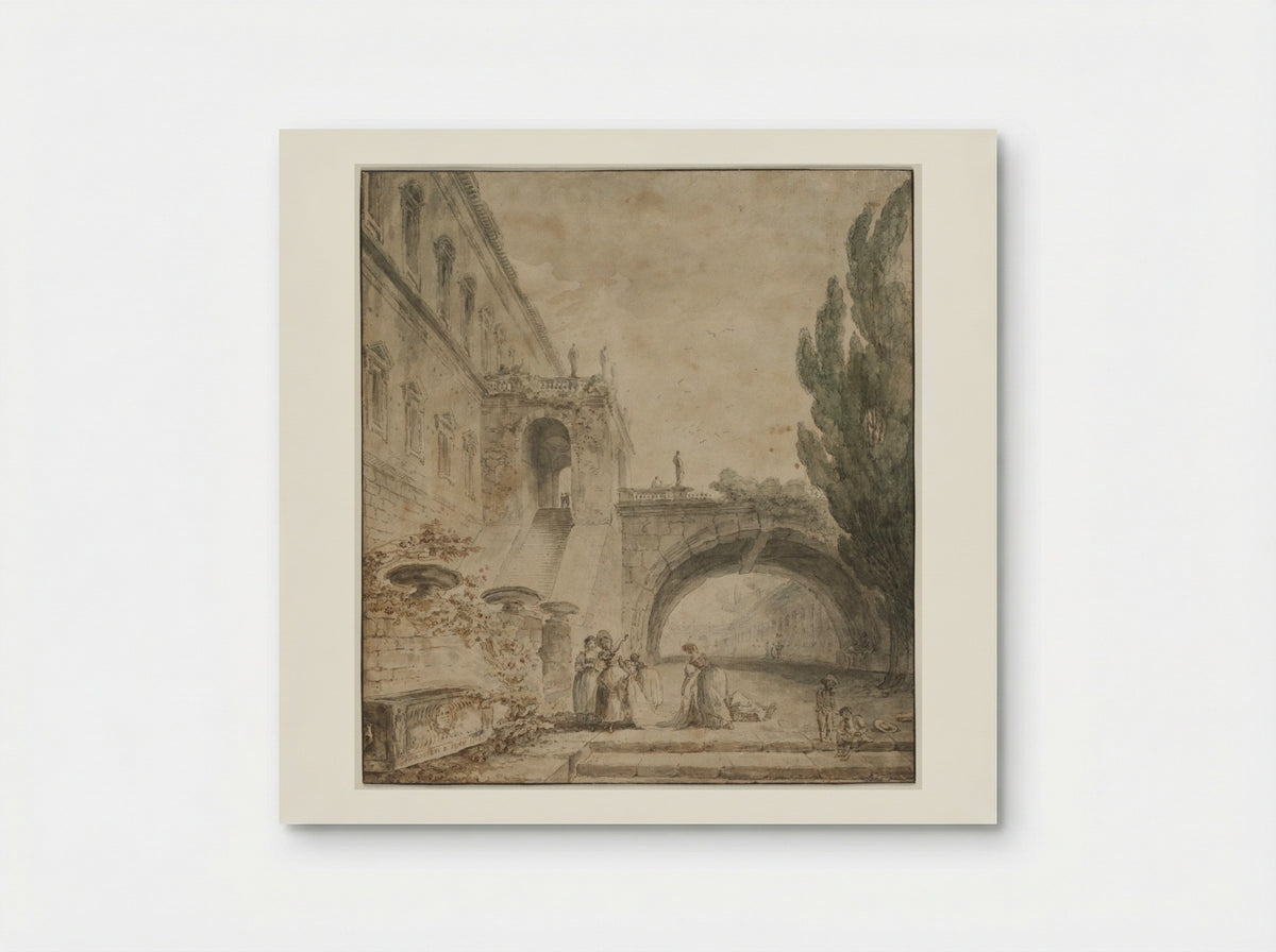 A Palace with an Arched Bridge (A Roman Villa) - Hubert Robert - Poster