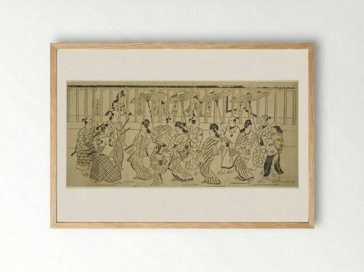 A Parade of Courtesans - Hishikawa Moronobu - Framed Print Wood
