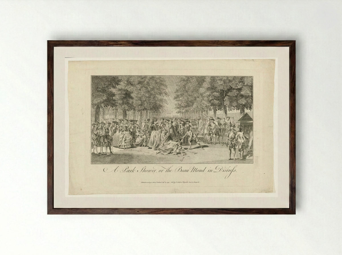 A Park Shower, or the Beau Mond in Distress - John Smith of Chichester - Framed Print Dark Wood