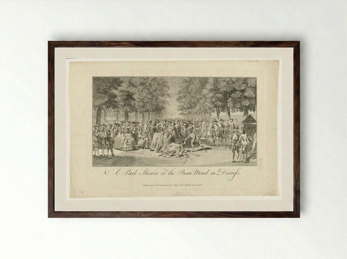 A Park Shower, or the Beau Mond in Distress - John Smith of Chichester - Framed Print Dark Wood