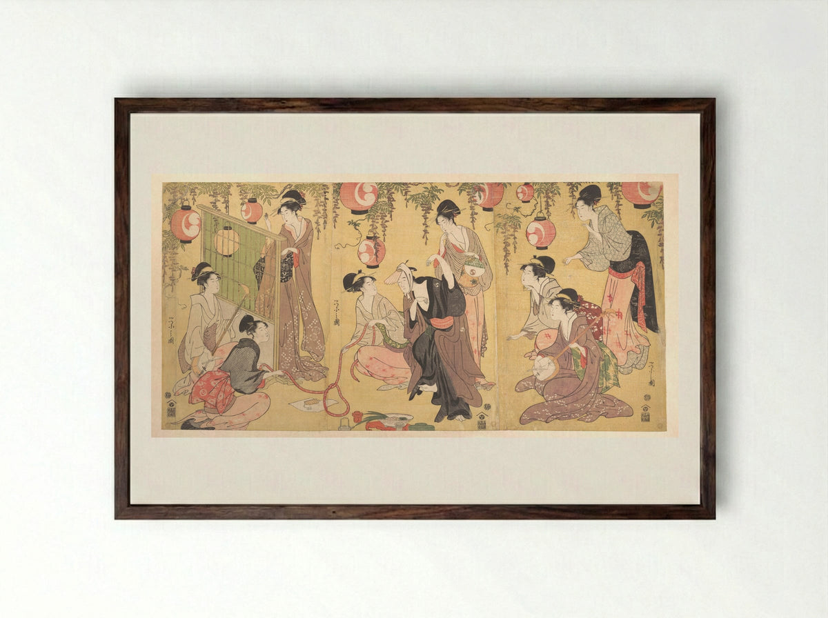 A Parody of Yuranosuke in the Pleasure Quarters - Chōbunsai Eishi - Framed Print Dark Wood