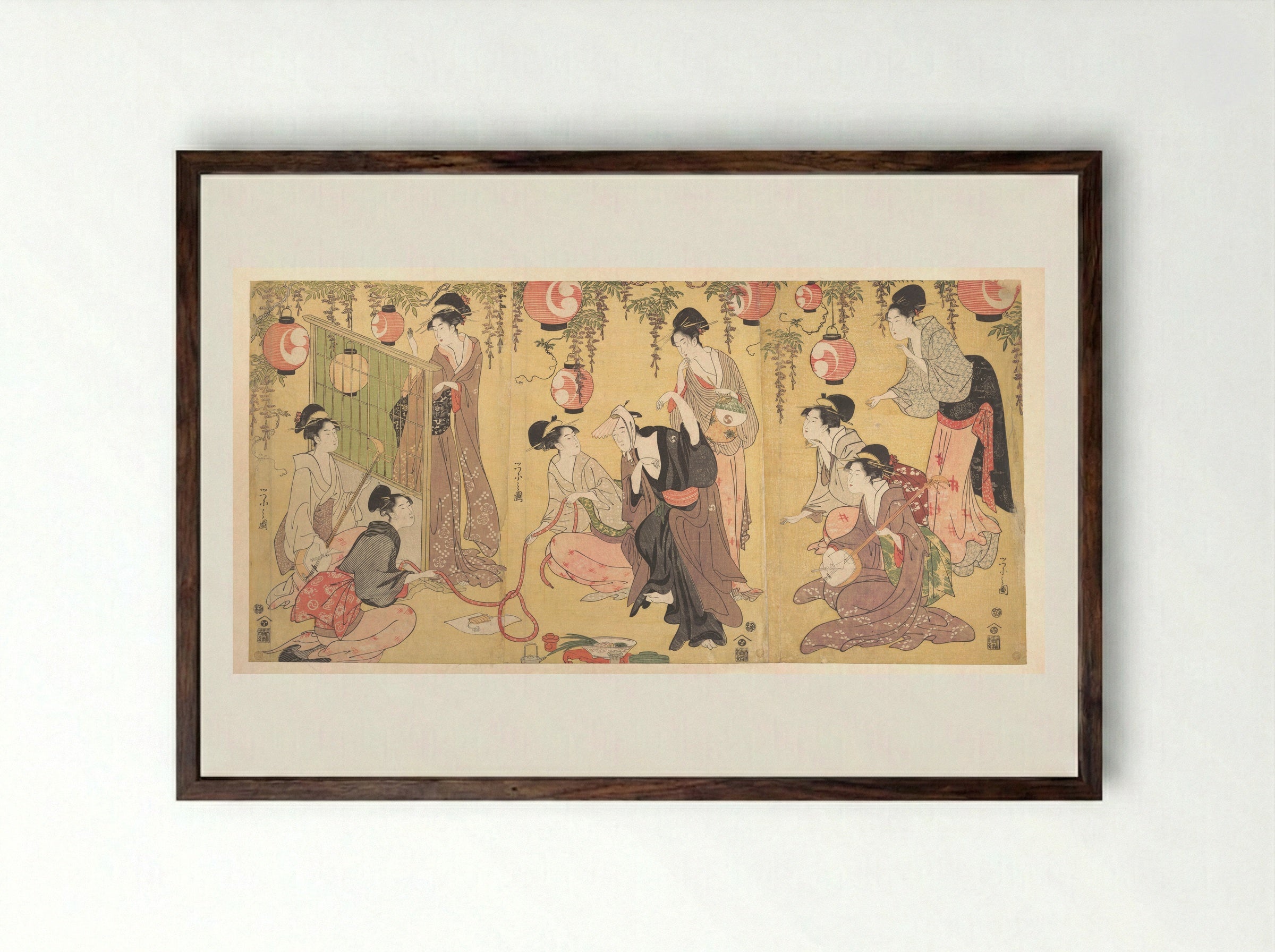 A Parody of Yuranosuke in the Pleasure Quarters - Chōbunsai Eishi - Framed Print Dark Wood