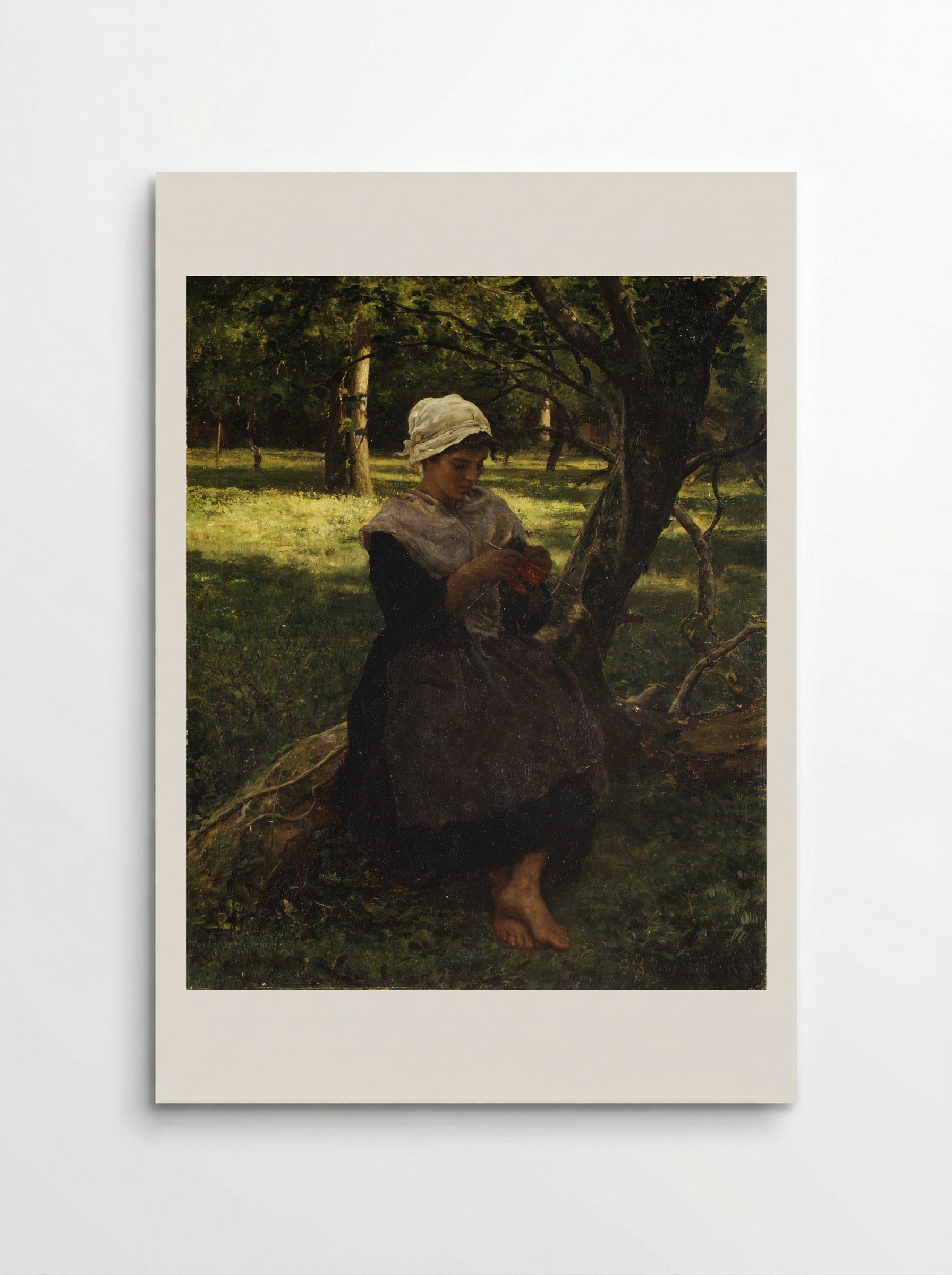 A Peasant Girl Knitting - Jules Breton - Poster