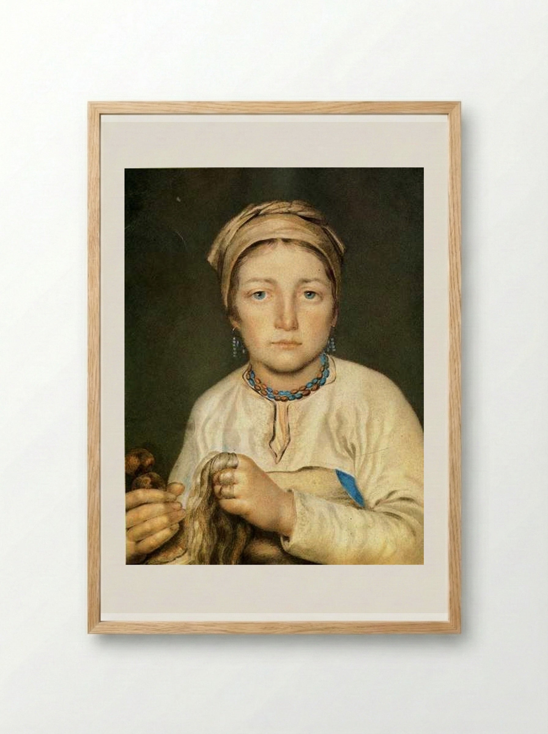 A Peasant Woman, Combing Flax (Anisia) - Alexey Venetsianov - Framed Print Wood