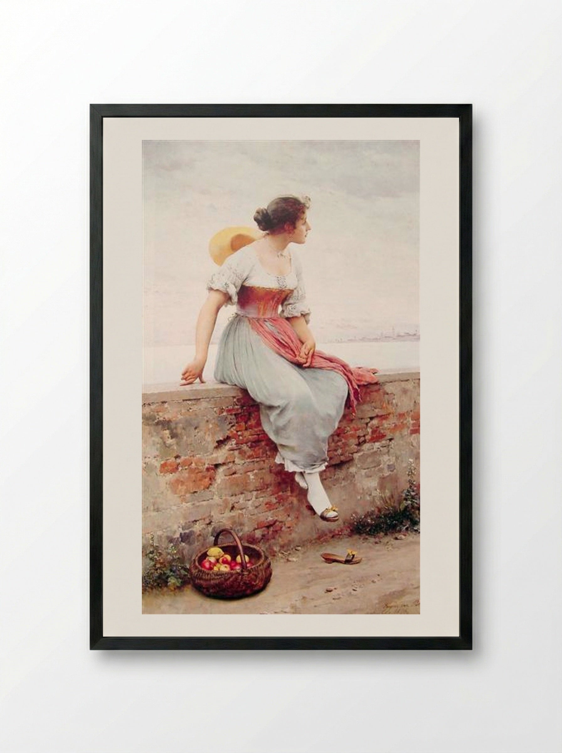 A Pensive Moment - Eugene de Blaas - Framed Print Black