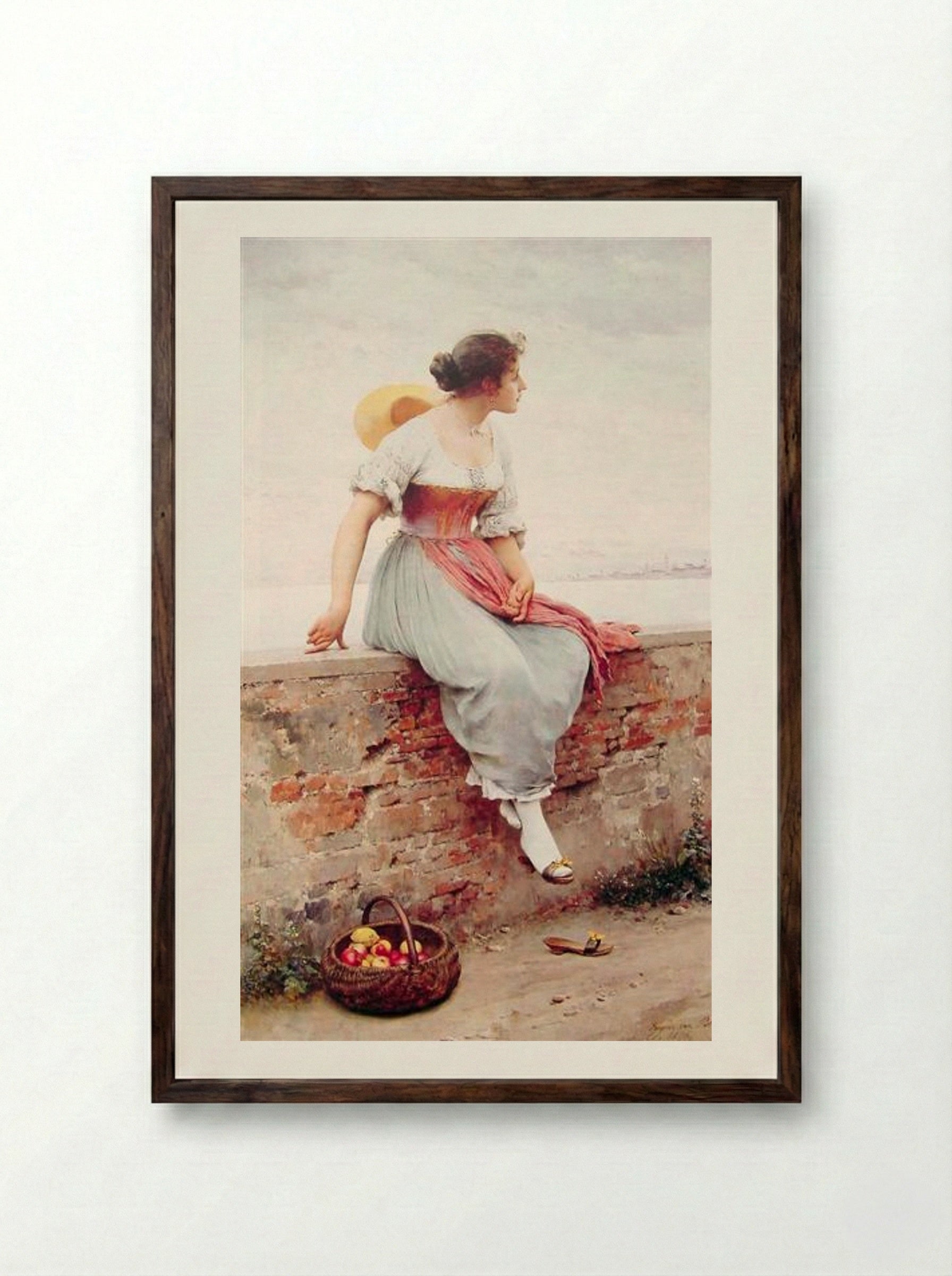 A Pensive Moment - Eugene de Blaas - Framed Print Dark Wood