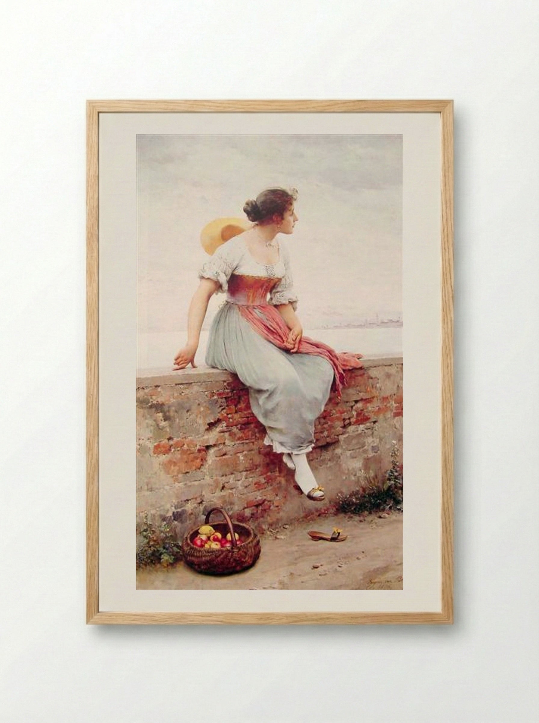 A Pensive Moment - Eugene de Blaas - Framed Print Wood