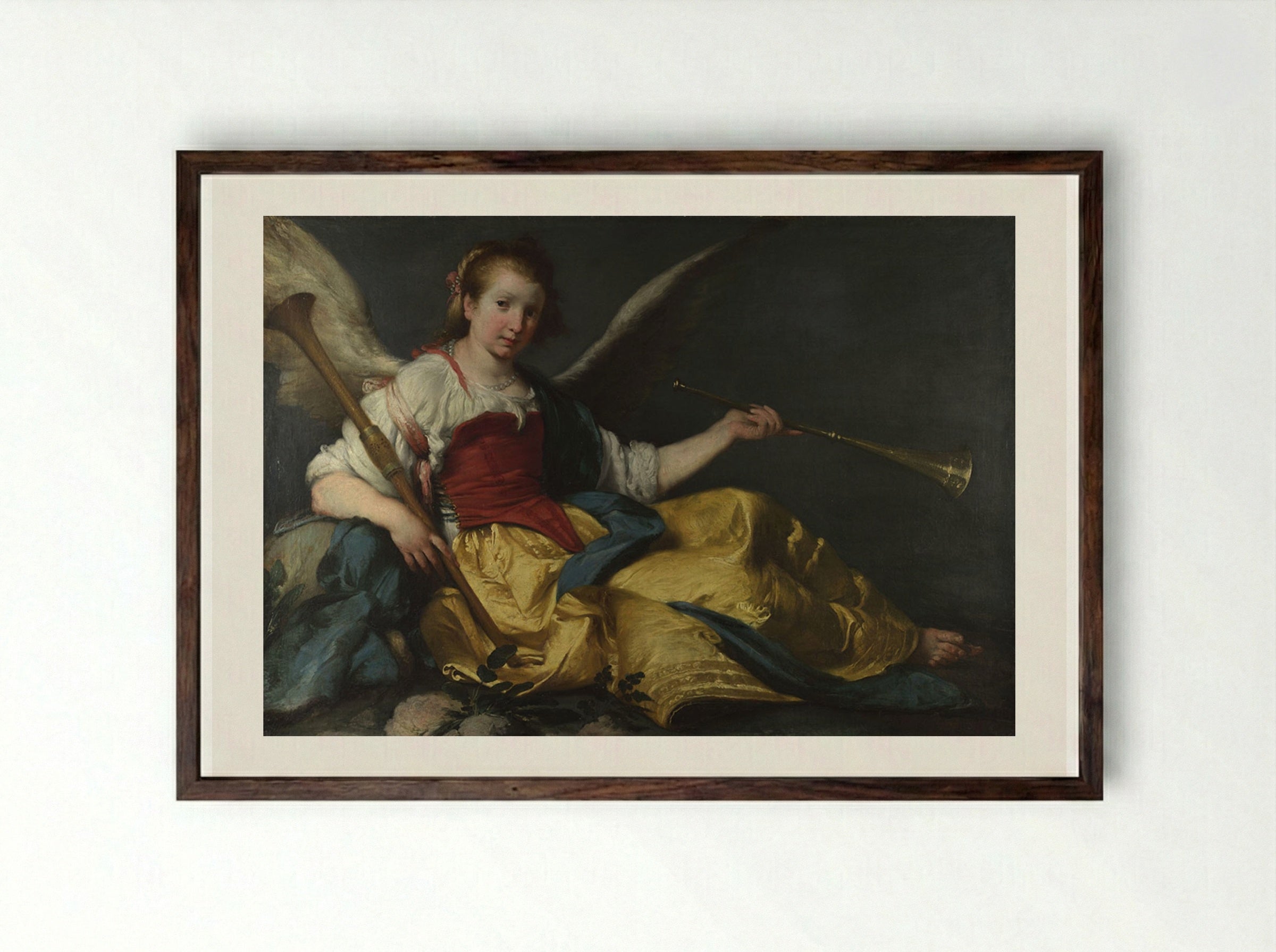 A Personification of Fame - Bernardo Strozzi - Framed Print Dark Wood