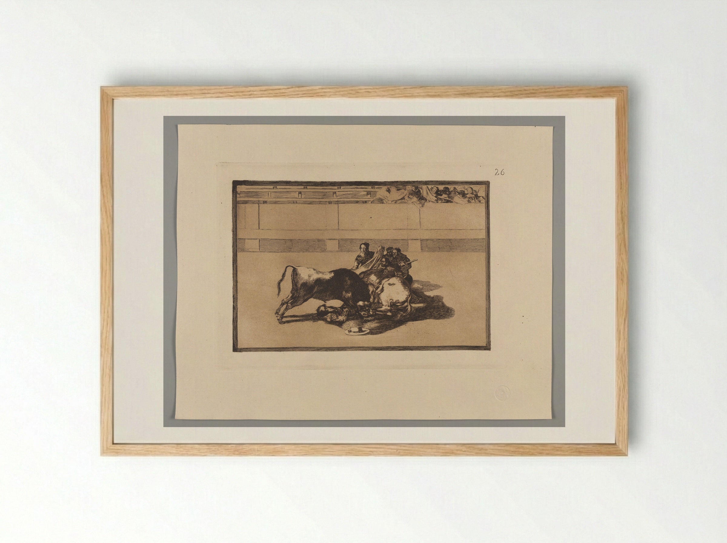 A Picador Is Unhorsed and Falls under the Bull - Francisco José de Goya y Lucientes - Framed Print Wood