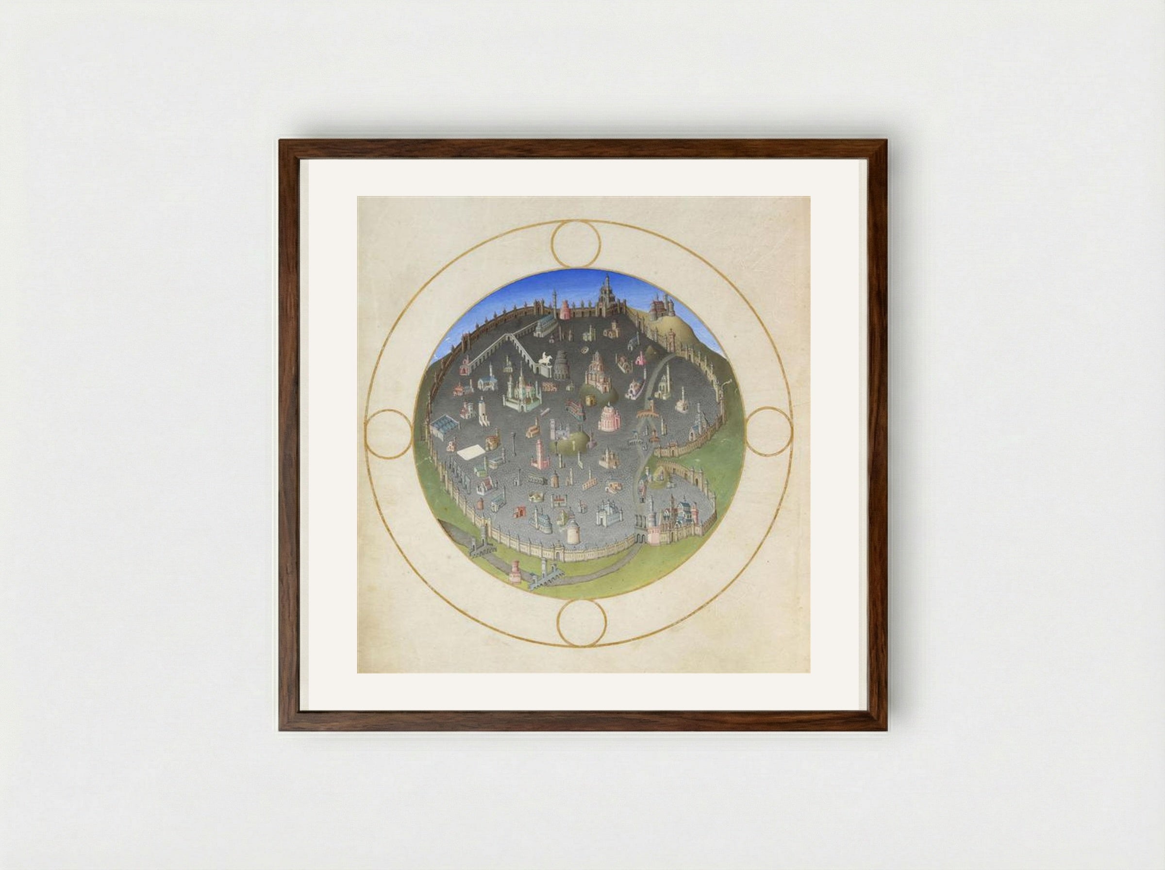 A Plan of Rome - Limbourg brothers - Framed Print Dark Wood