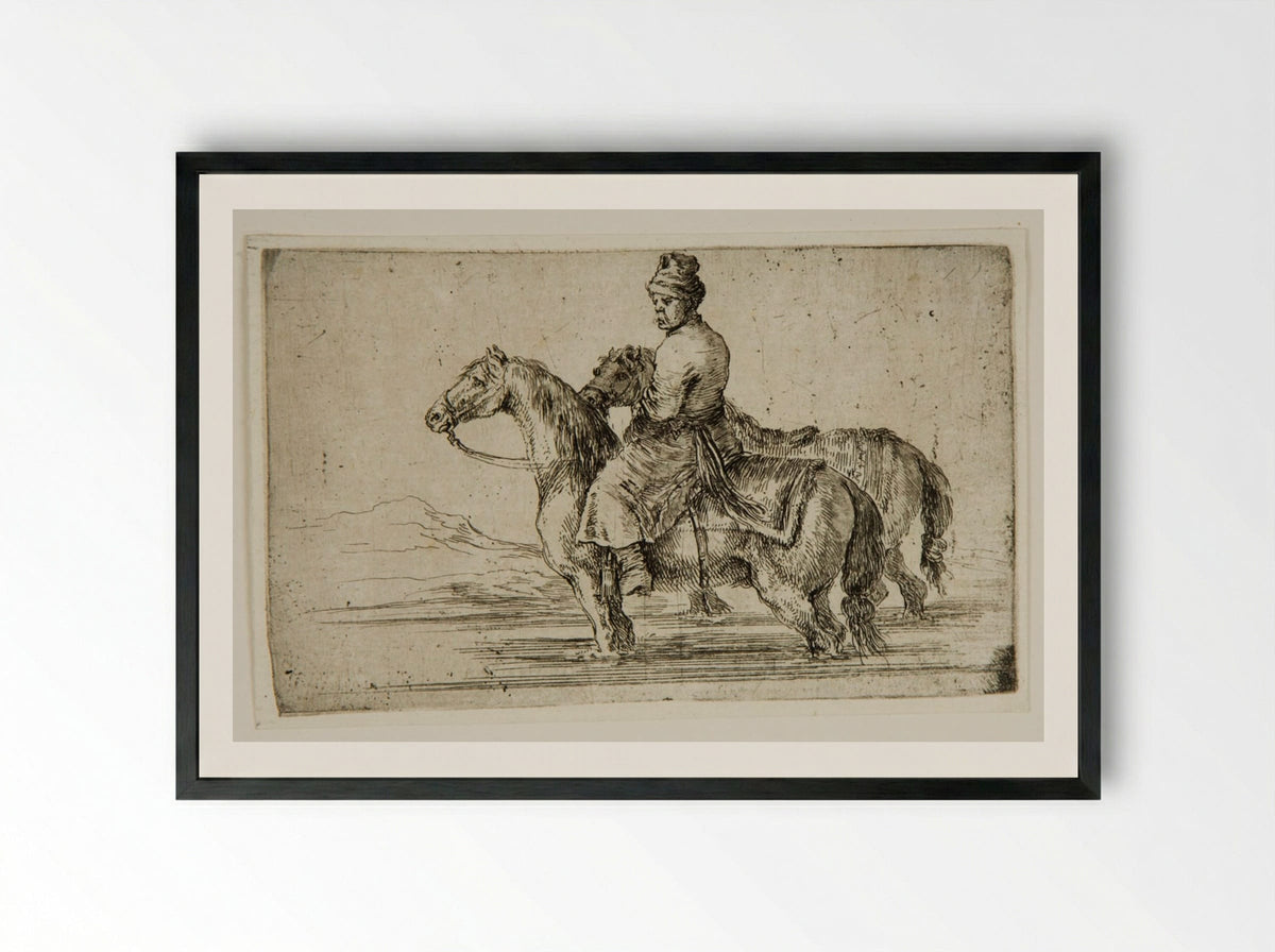 A Polish Stable Groom on Horseback - Stefano Della Bella - Framed Print Black