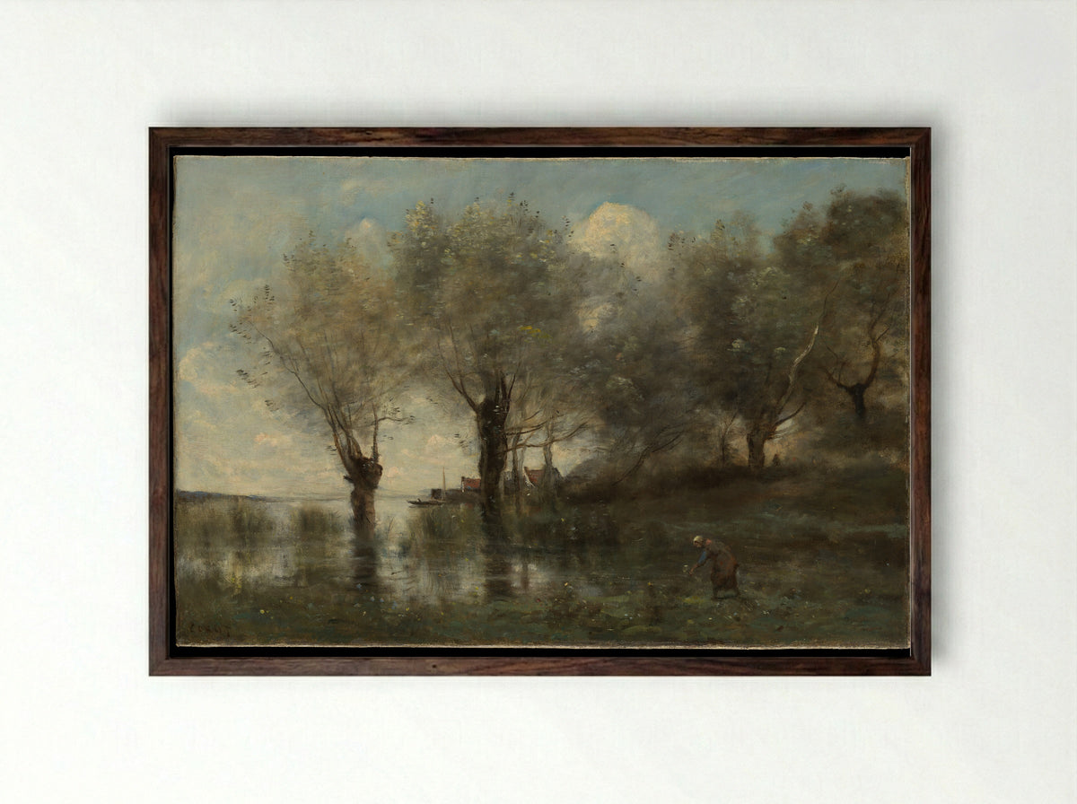 A Pond in Picardy - Camille Corot - Framed Print Dark Wood