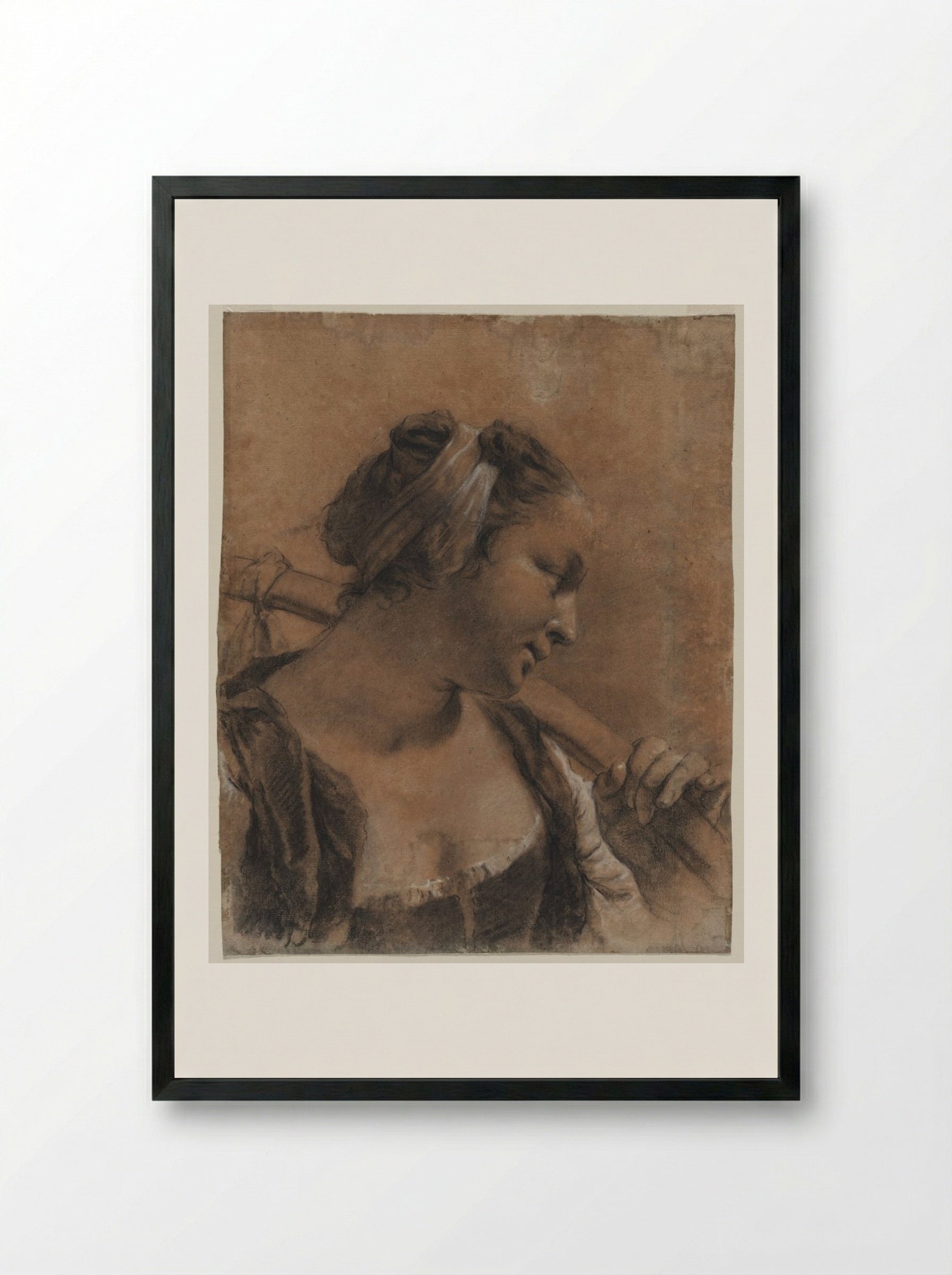 A Portrait of Rosa with a Shoulder Stick - Giovanni Battista Piazzetta - Framed Print Black