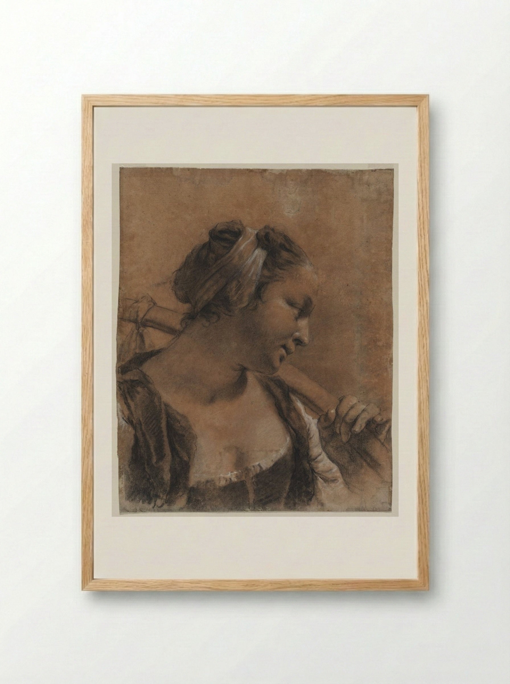 A Portrait of Rosa with a Shoulder Stick - Giovanni Battista Piazzetta - Framed Print Wood