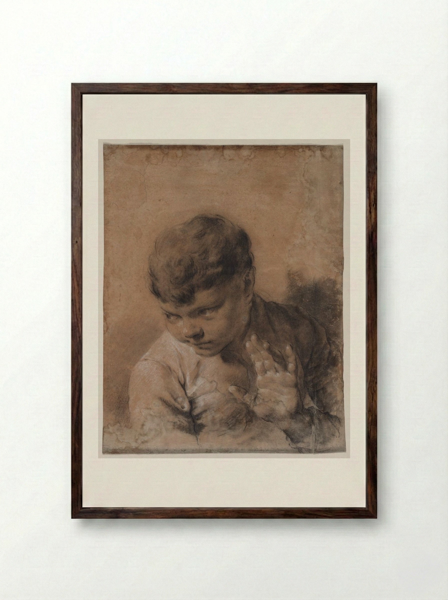 A Portrait of the Artist's Son Giacomo - Giovanni Battista Piazzetta - Framed Print Dark Wood