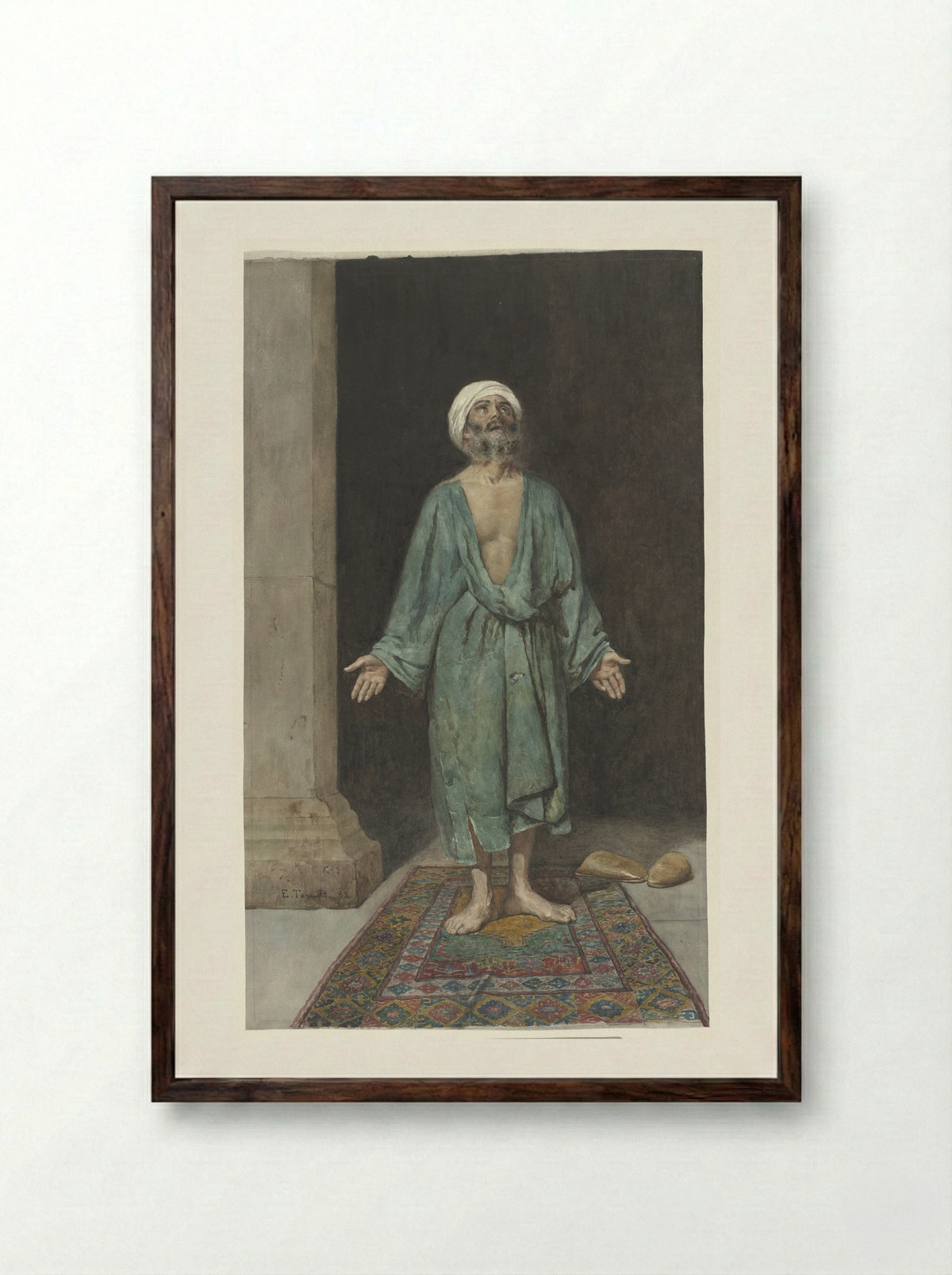 A Praying Muslim - Enrico Tarenghi - Framed Print Dark Wood