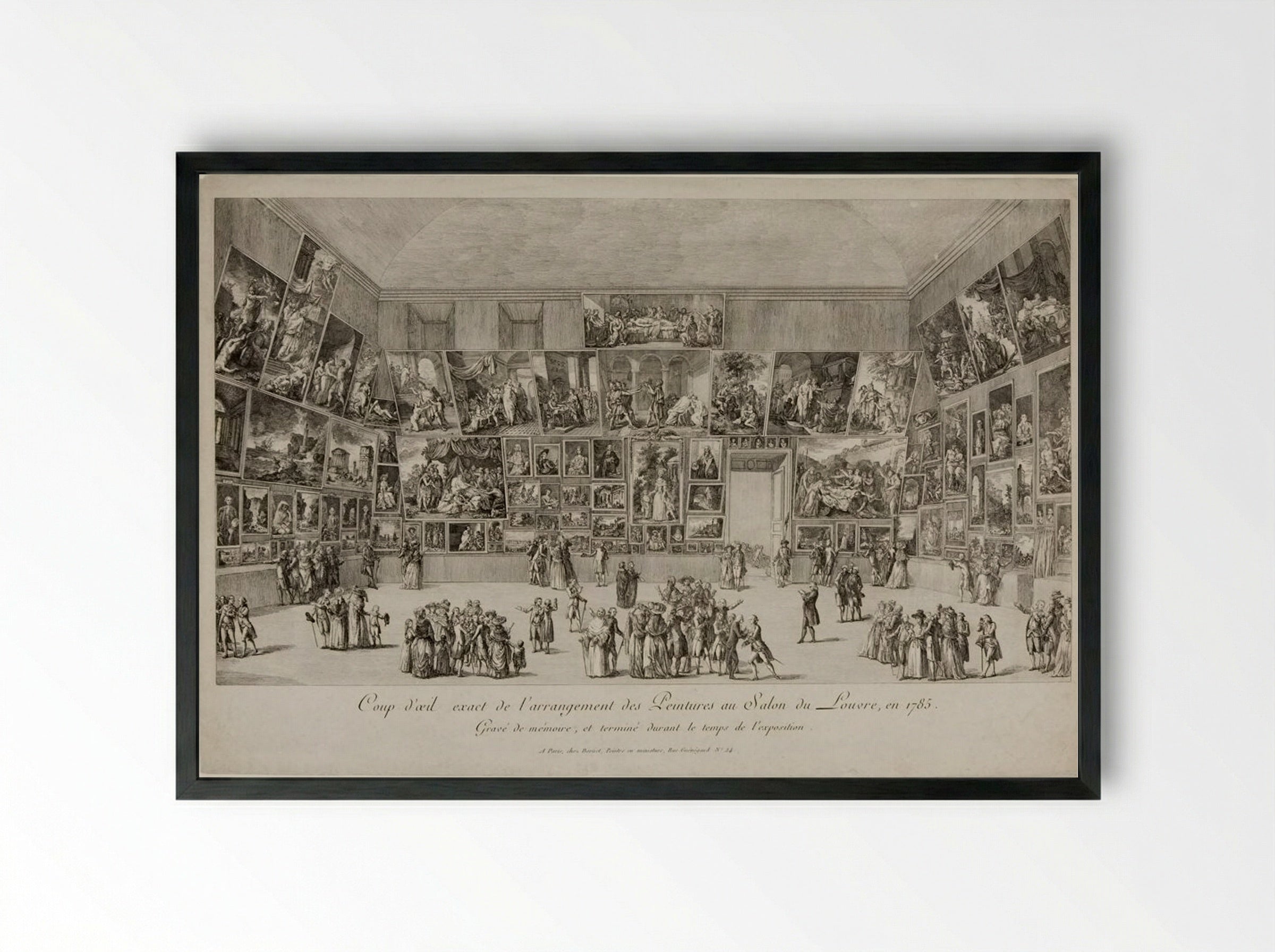 A Precise View of the Arrangement of Paintings at the Salon du Louvre in 1785 - Pietro Antonio Martini - Framed Print Black