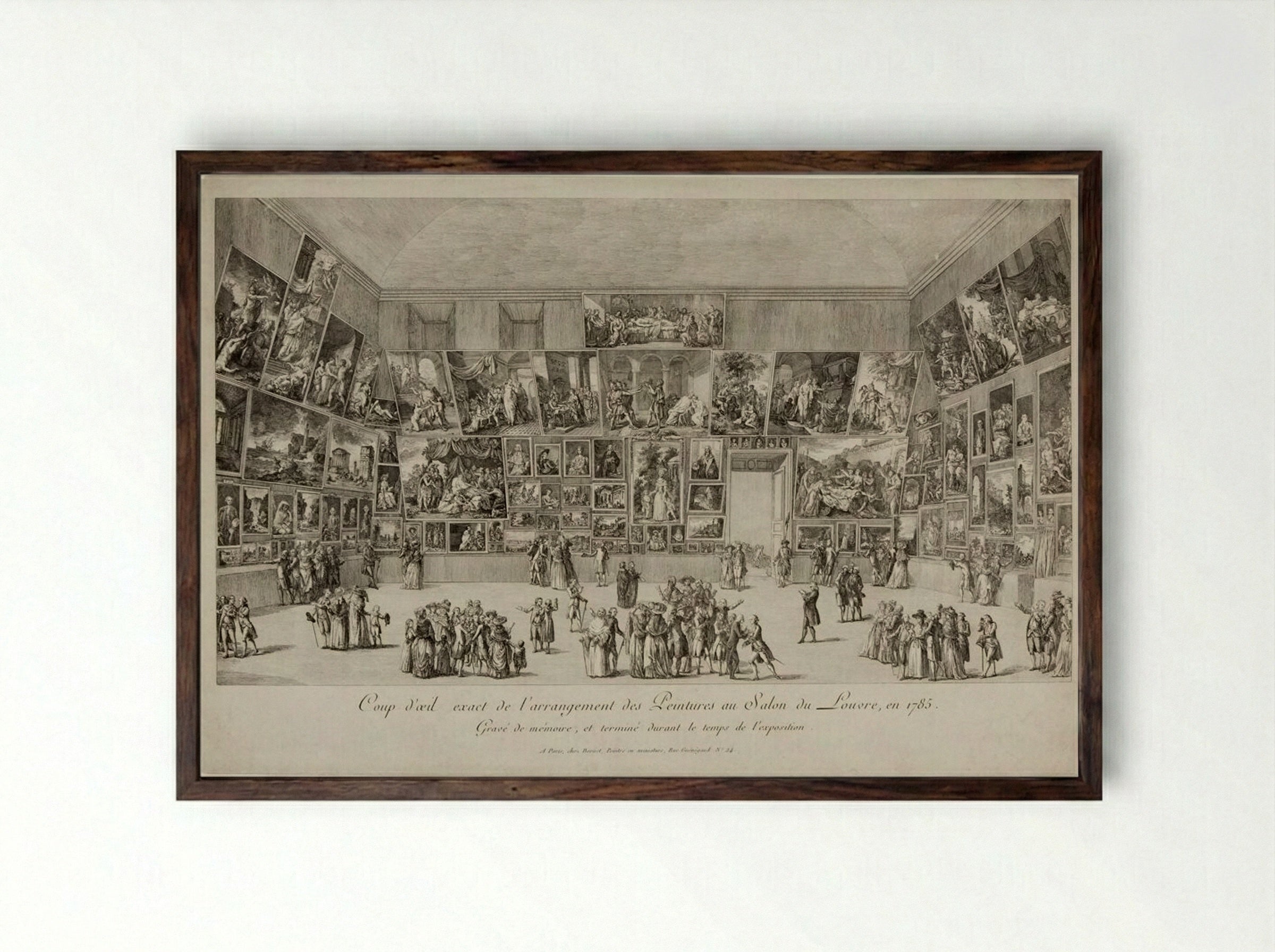 A Precise View of the Arrangement of Paintings at the Salon du Louvre in 1785 - Pietro Antonio Martini - Framed Print Dark Wood