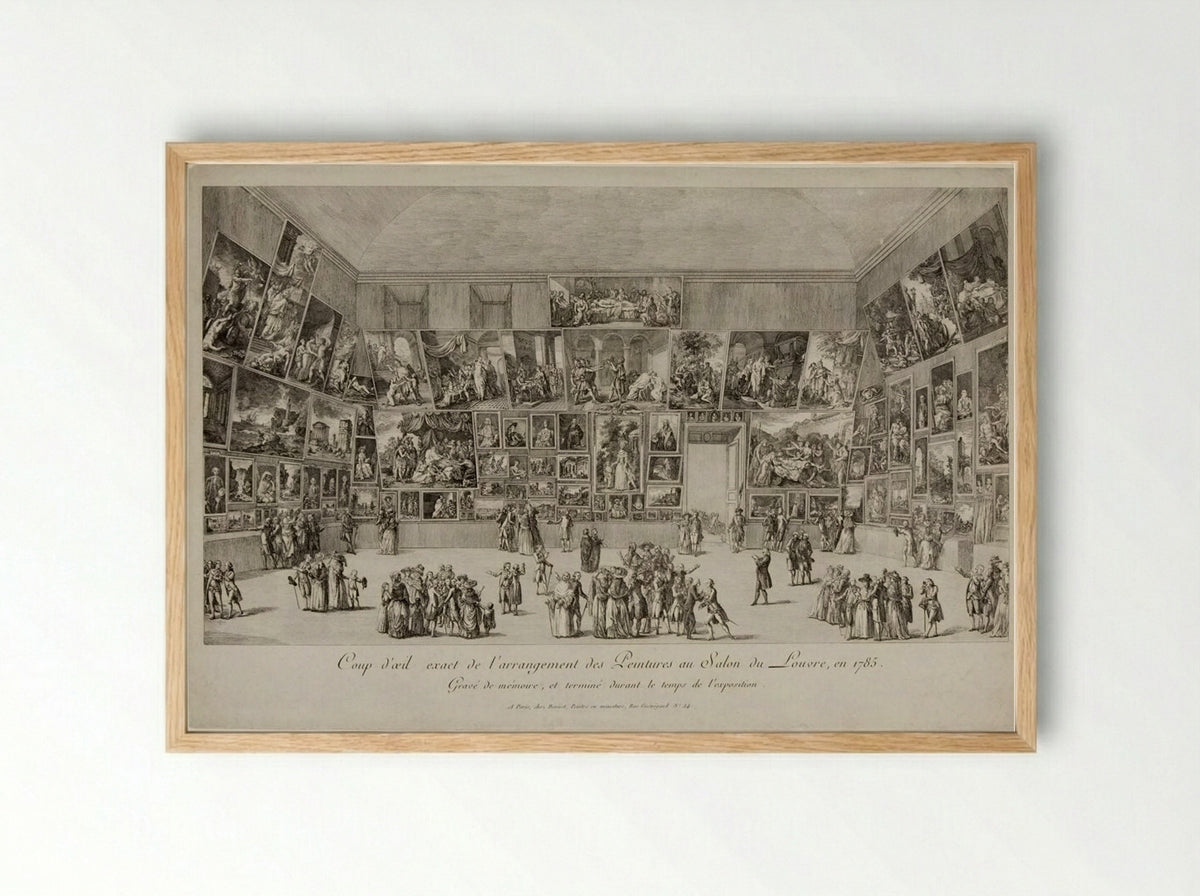 A Precise View of the Arrangement of Paintings at the Salon du Louvre in 1785 - Pietro Antonio Martini - Framed Print Wood