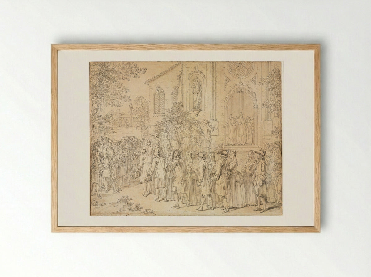 A Procession Entering a Church - Hubert François Bourguignon Gravelot - Framed Print Wood