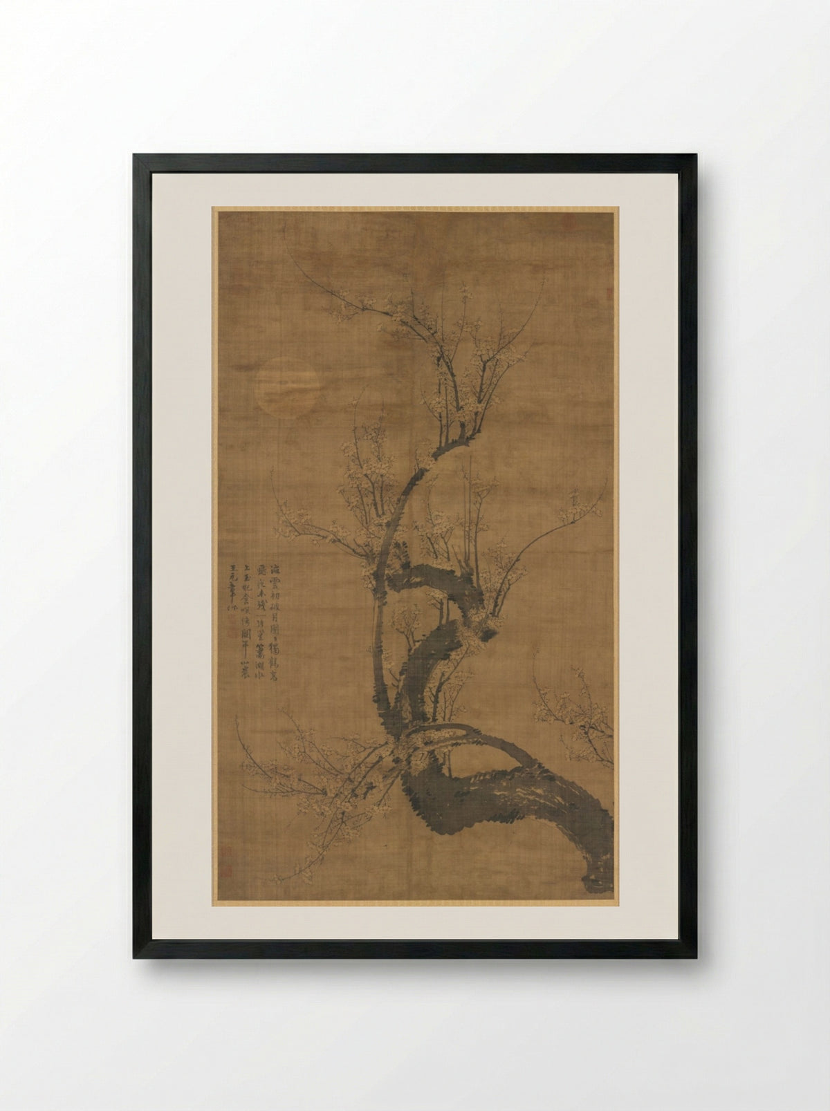 A Prunus in the Moonlight - Wang Mian - Framed Print Black