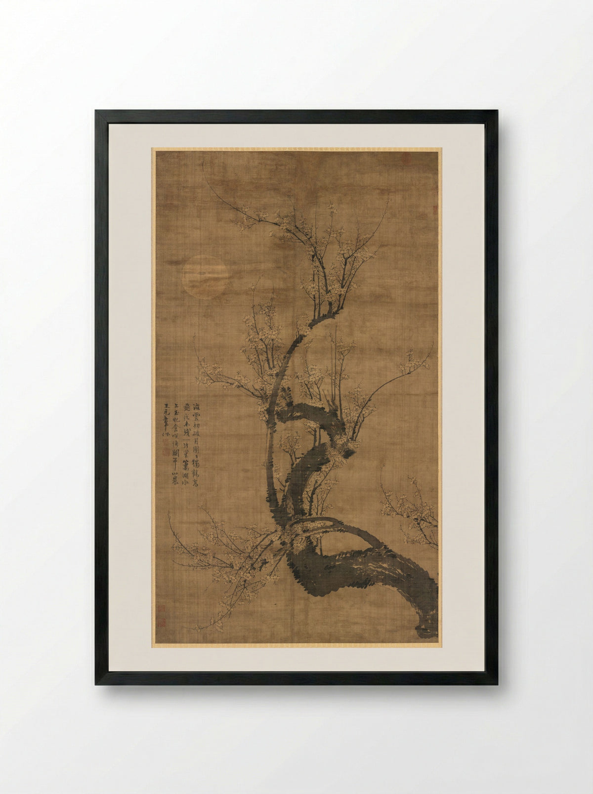 A Prunus in the Moonlight - Wang Mian - Framed Print Black