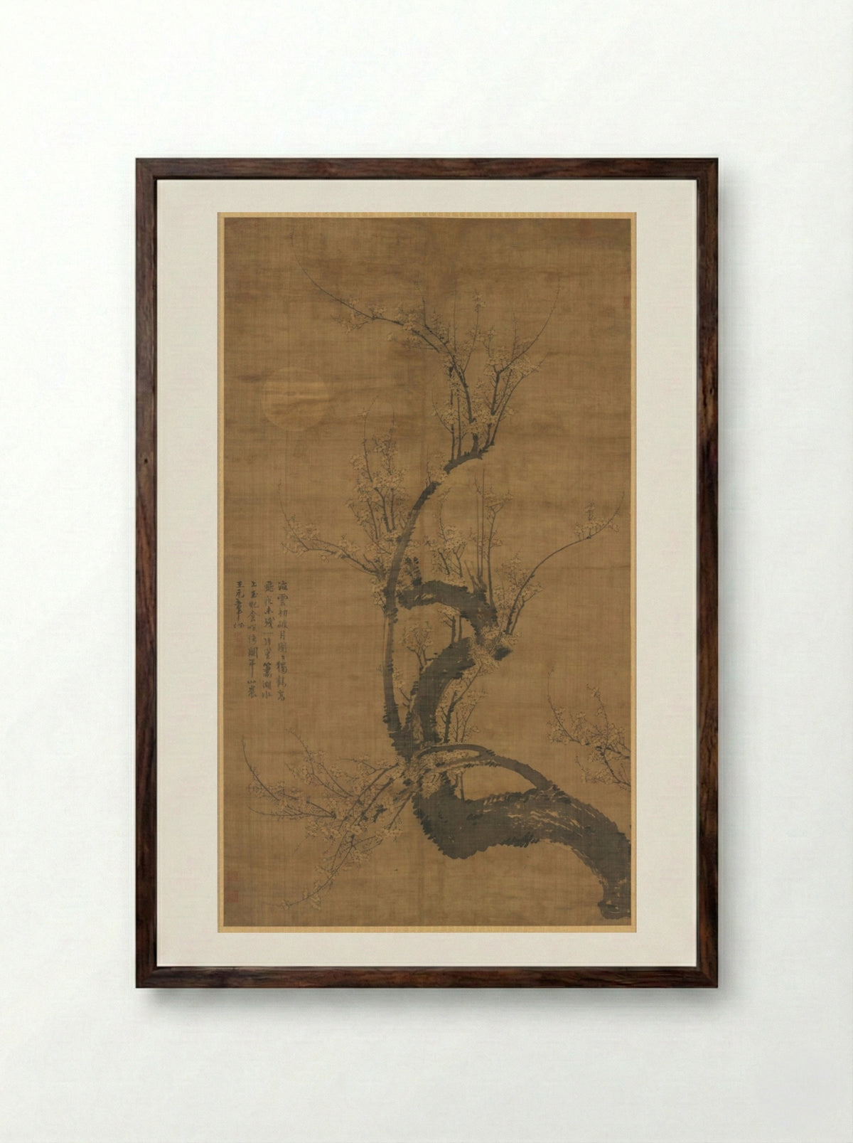 A Prunus in the Moonlight - Wang Mian - Framed Print Dark Wood