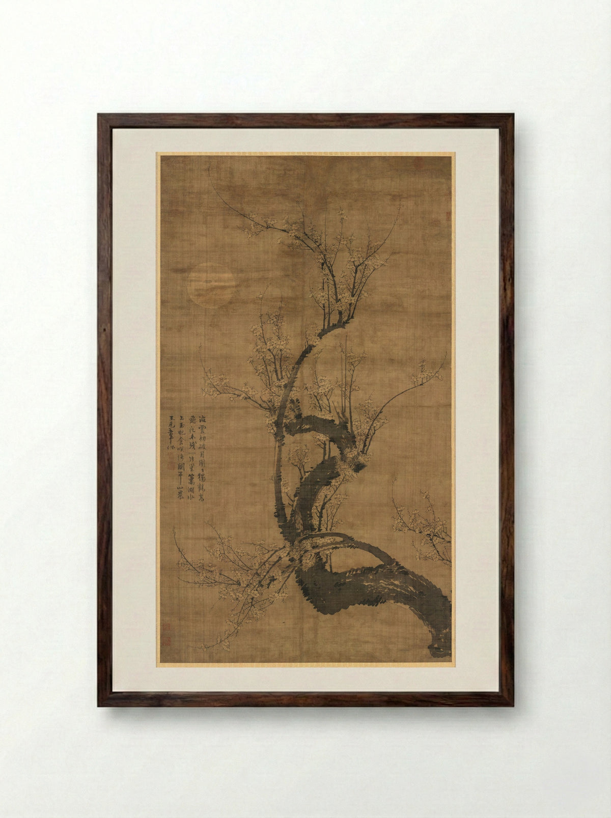 A Prunus in the Moonlight - Wang Mian - Framed Print Dark Wood