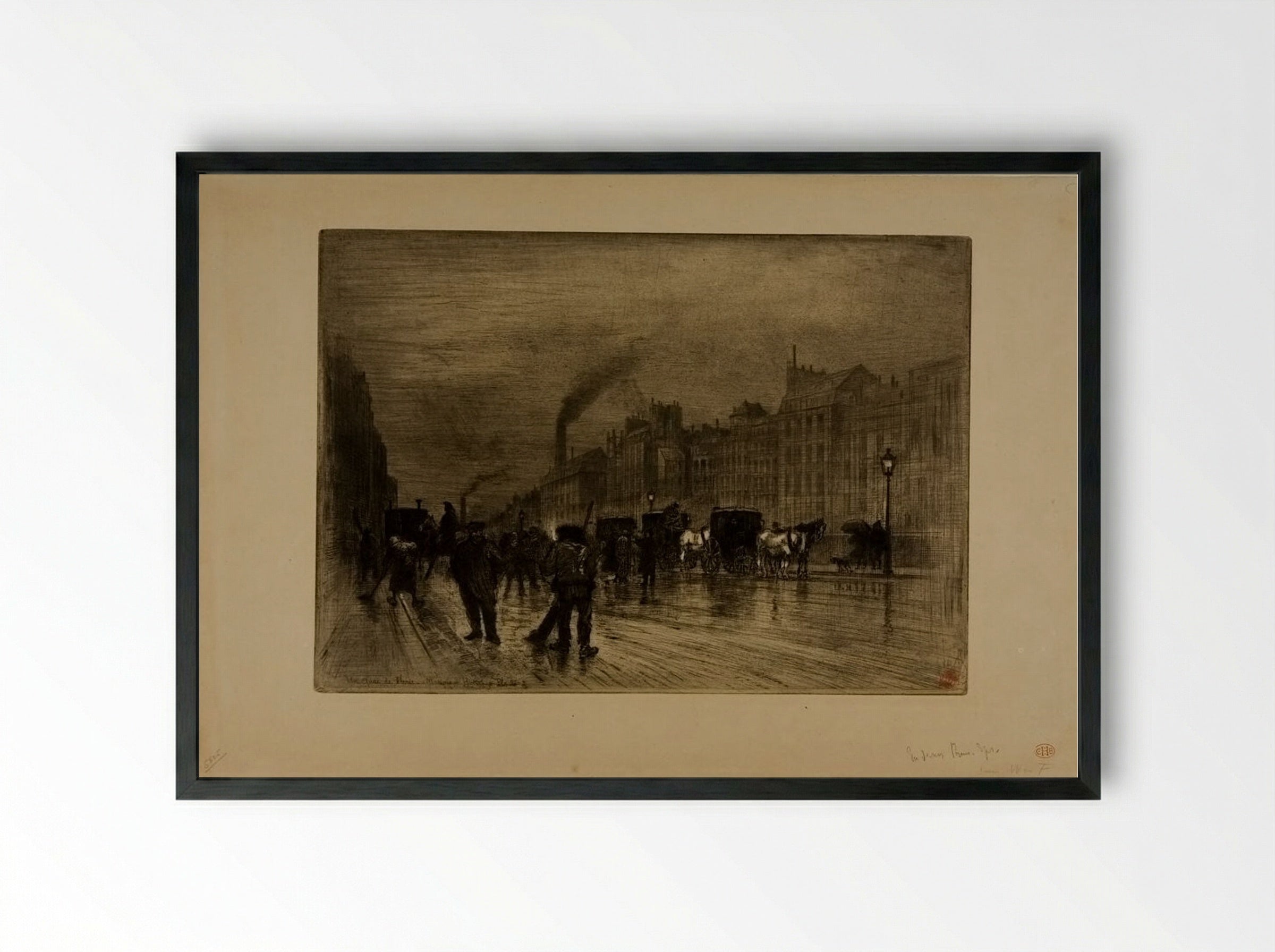 A Quay in Paris: Winter Morning - Félix Hilaire Buhot - Framed Print Black