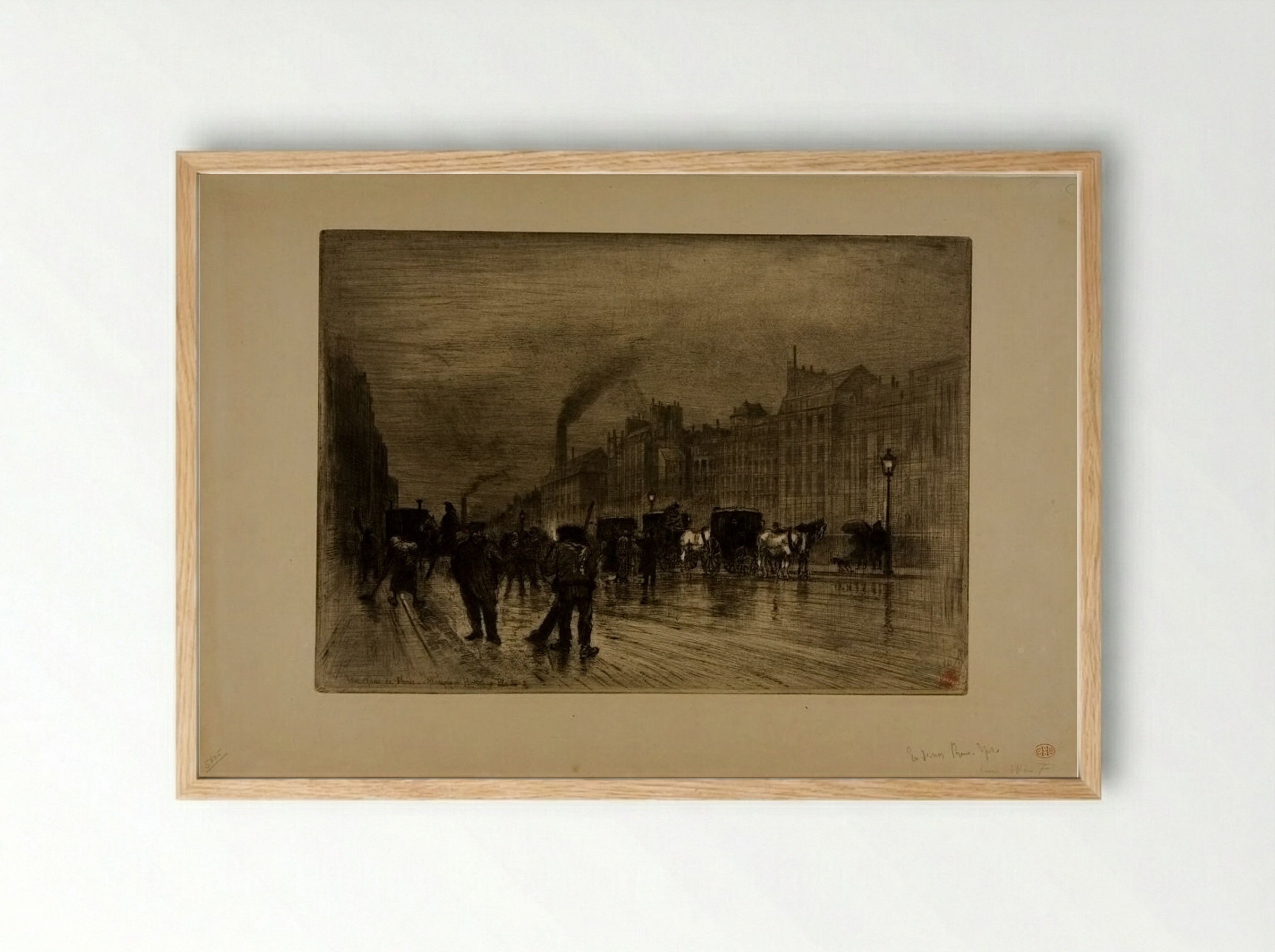 A Quay in Paris: Winter Morning - Félix Hilaire Buhot - Framed Print Wood
