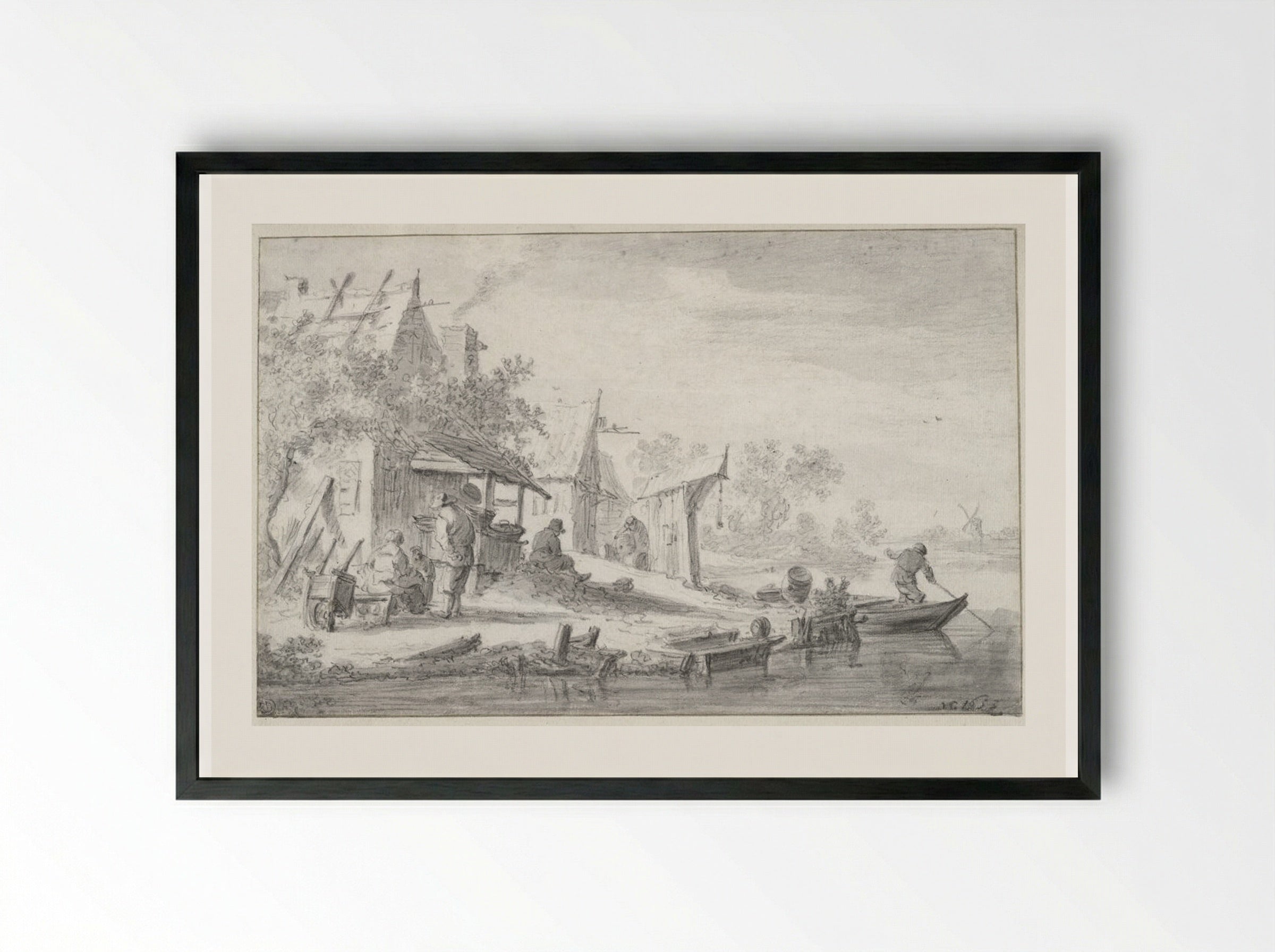 A River Landscape - Jan van Goyen - Framed Print Black