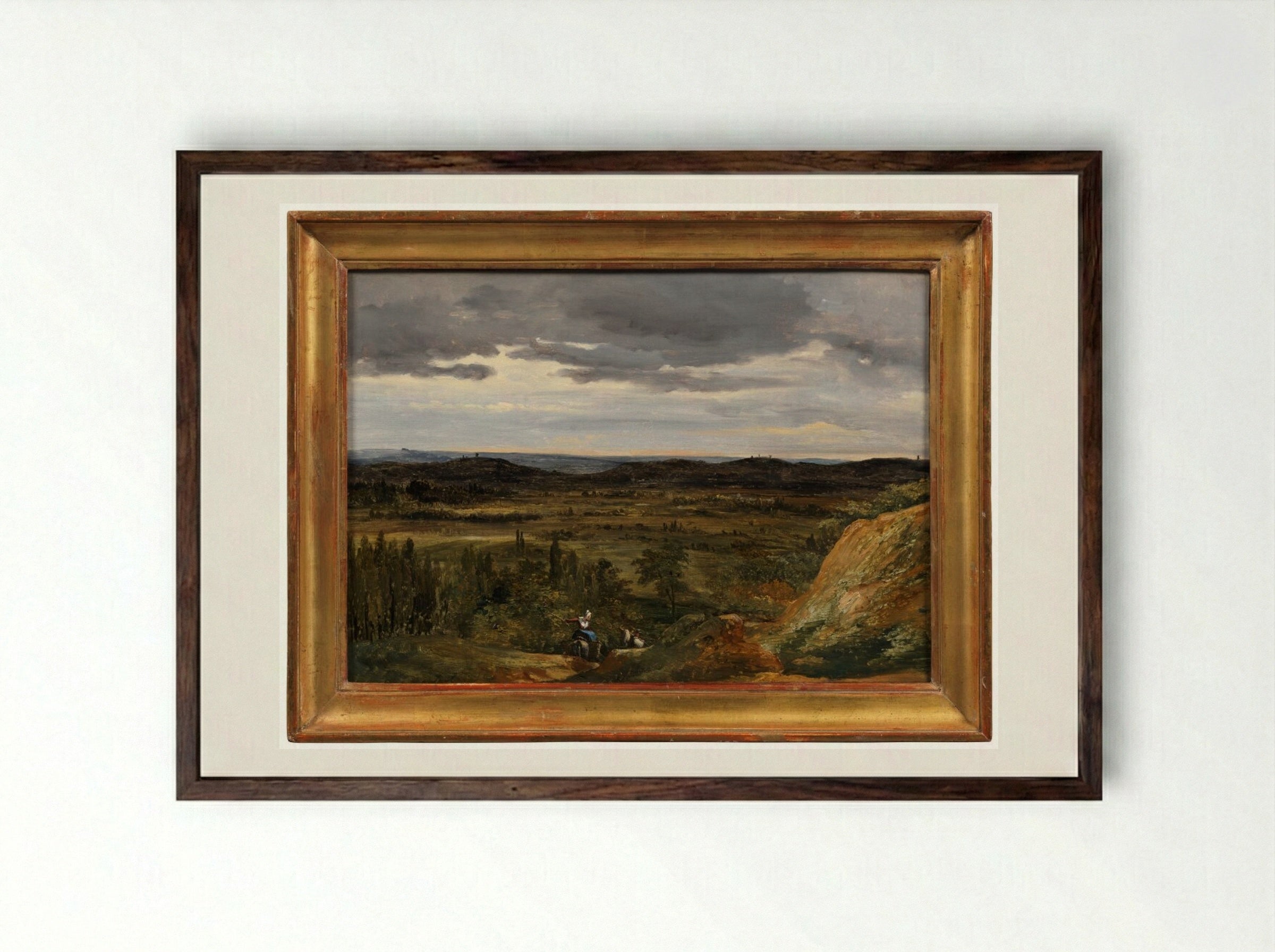 A River Landscape - Théodore Rousseau - Framed Print Dark Wood