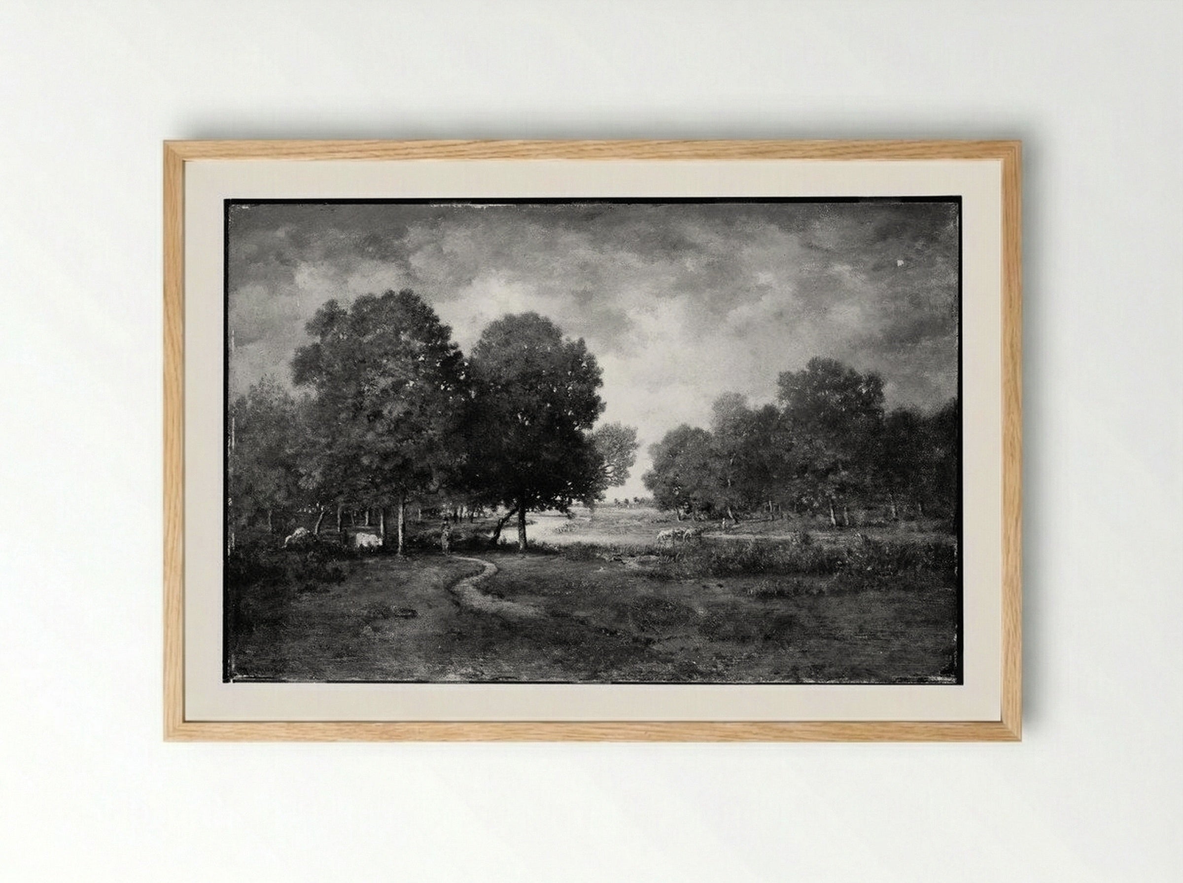A River in a Meadow - Théodore Rousseau - Framed Print Wood