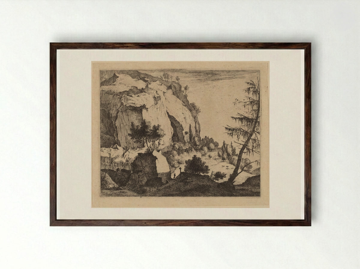 A Rocky Landscape - Roelant Roghman - Framed Print Dark Wood