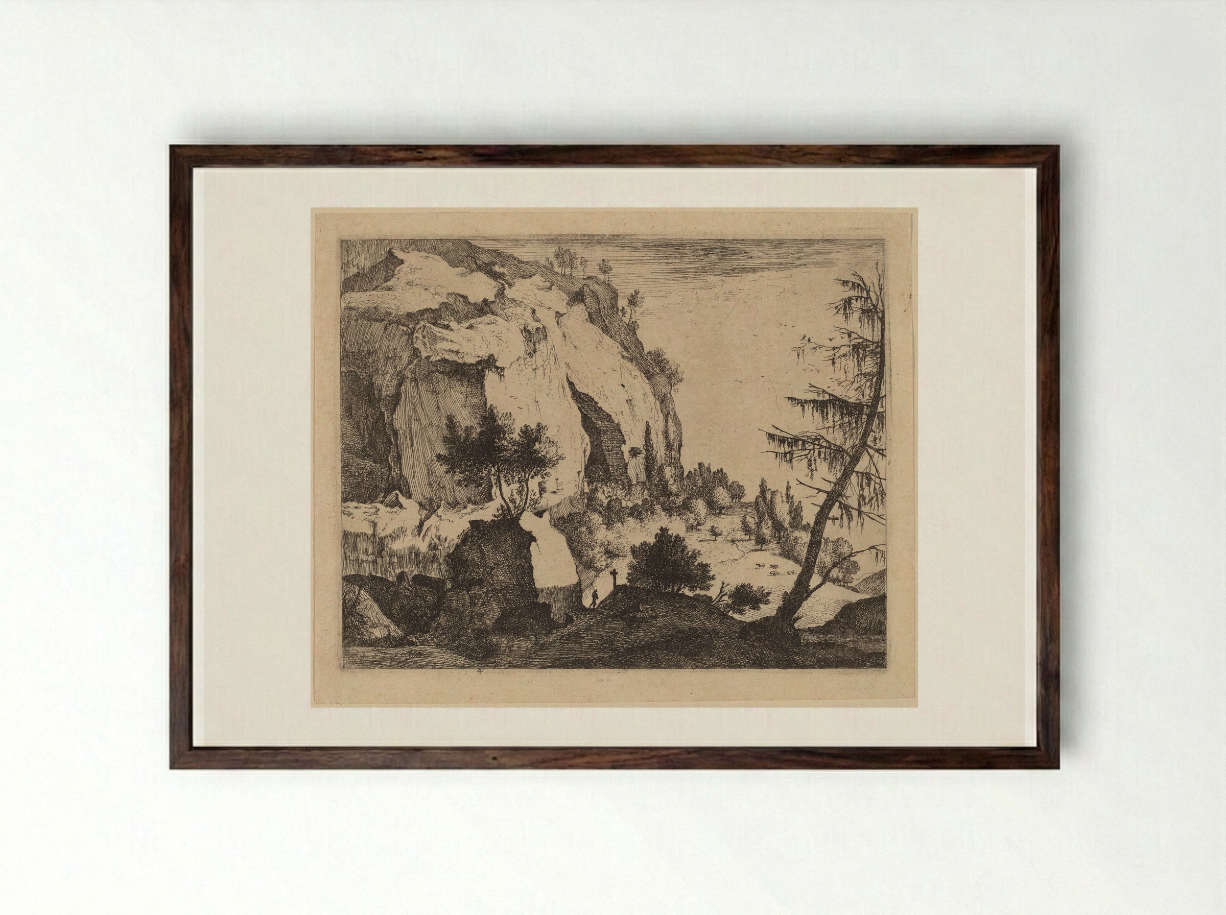A Rocky Landscape - Roelant Roghman - Framed Print Dark Wood