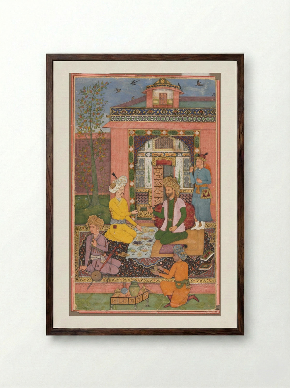 A Royal Picnic on a Terrace - Muhammad Ali - Framed Print Dark Wood
