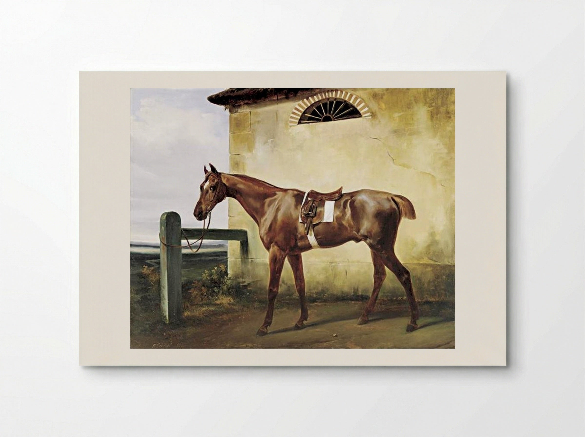 A Saddled Race Horse Tied to a Fence - Horace Vernet - Poster